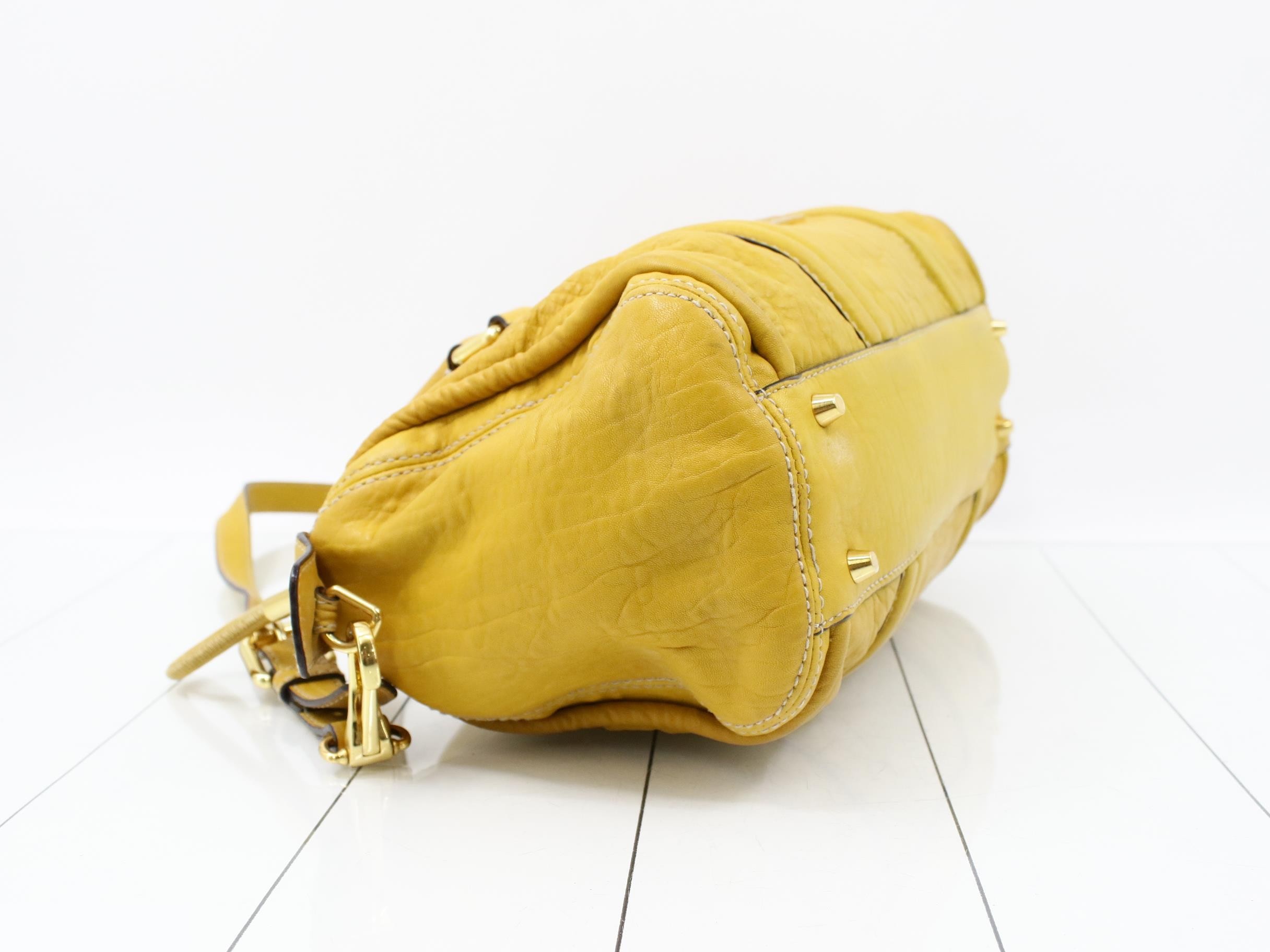 All-leather logo 2-way Boston bag, yellow — view 5