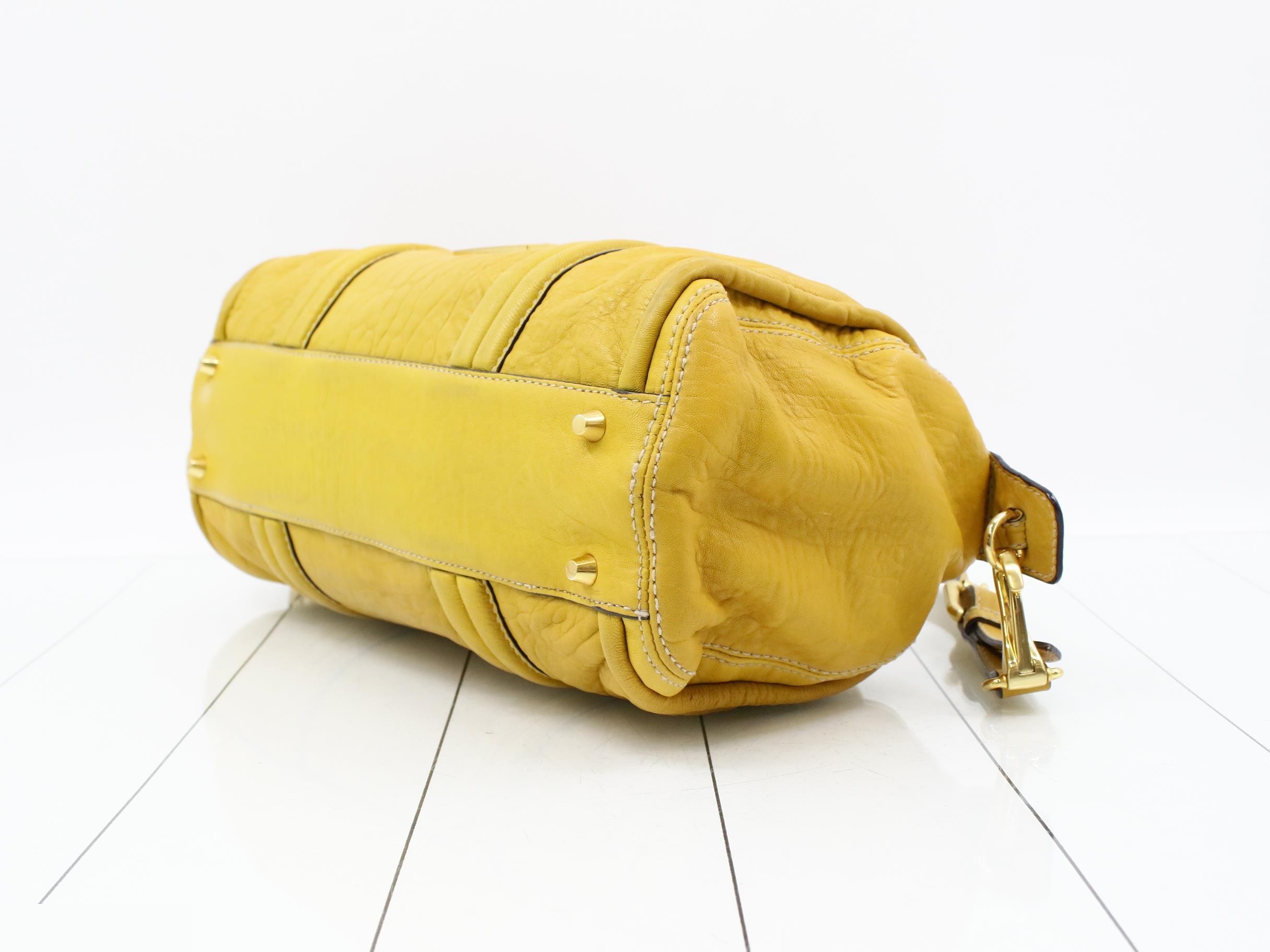 All-leather logo 2-way Boston bag, yellow — view 6