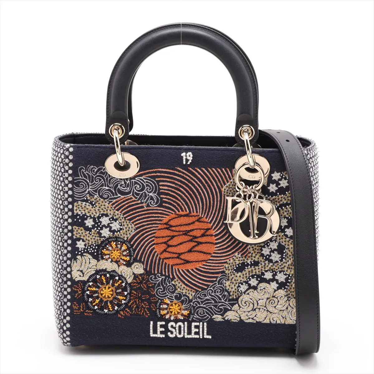Lady Dior Tweed x Leather 2-Way Handbag, Navy