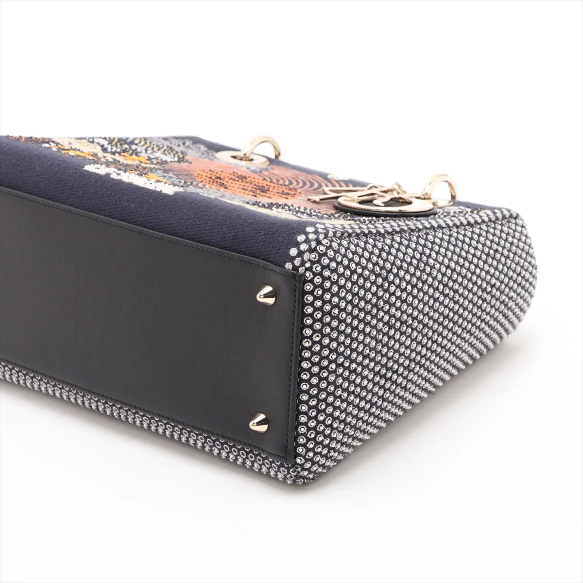 Lady Dior Tweed x Leather 2-Way Handbag, Navy — view 3