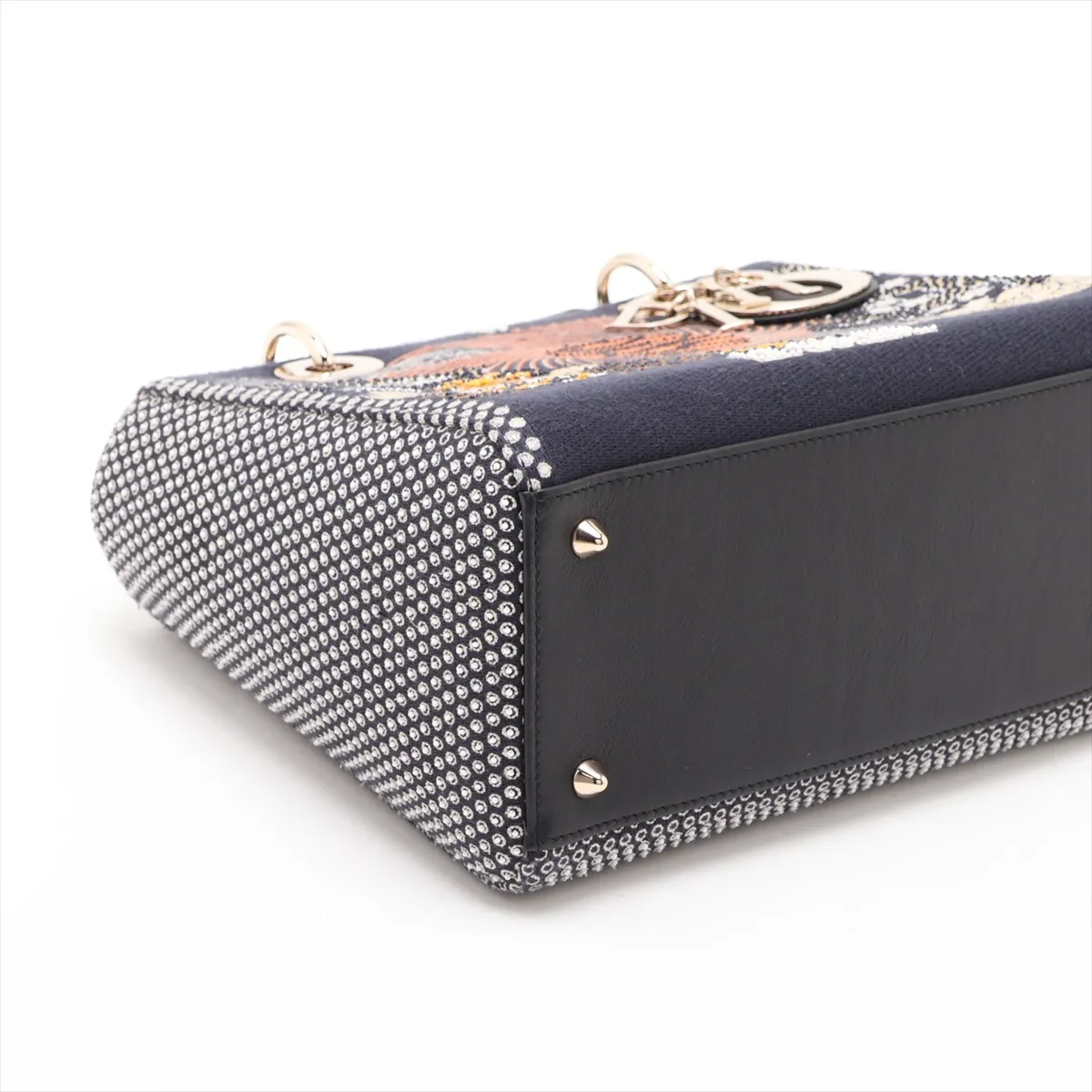 Lady Dior Tweed x Leather 2-Way Handbag, Navy — view 4