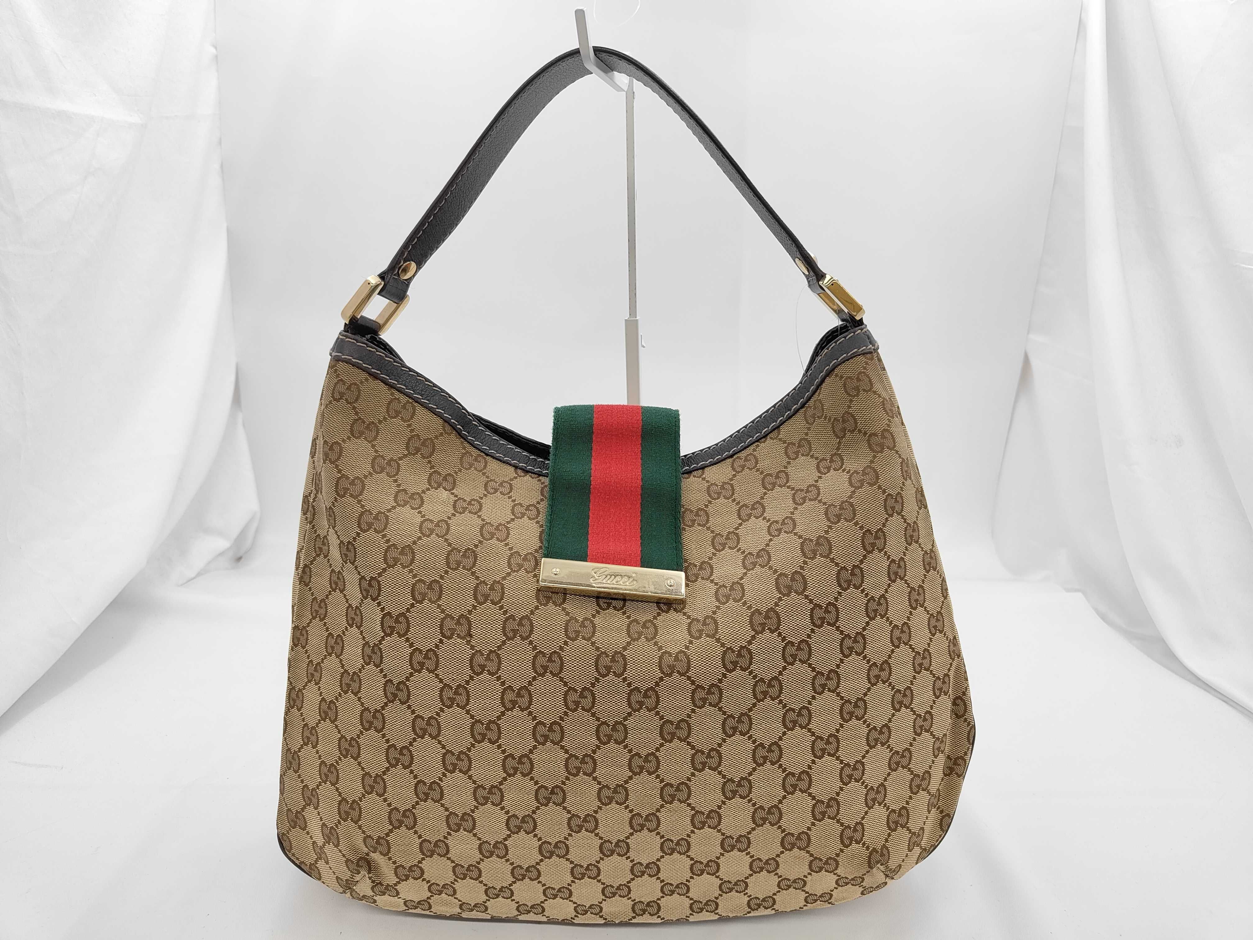 Brown Canvas GG Monogram Red and Green Buckle Pumpkin Shoulder Bag Tote Bag