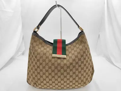 Brown Canvas GG Monogram Red and Green Buckle Pumpkin Shoulder Bag Tote Bag