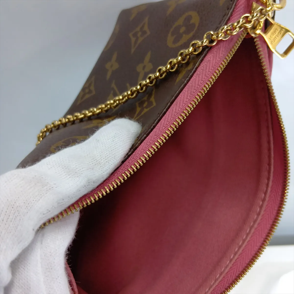 Monogram x Leather Pallas Clutch M41638 Brown x Red (RFID detected) — view 15