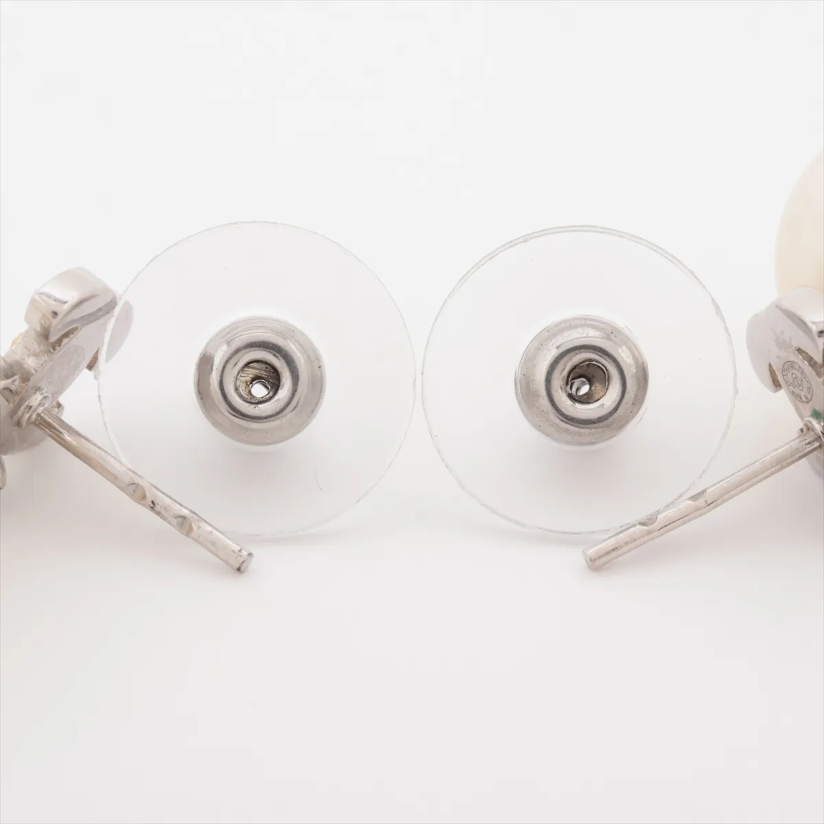 Coco Mark 07A Earrings (Pair) Metal x Rhinestone x Faux Pearl Silver. Shows signs of wear: — view 4