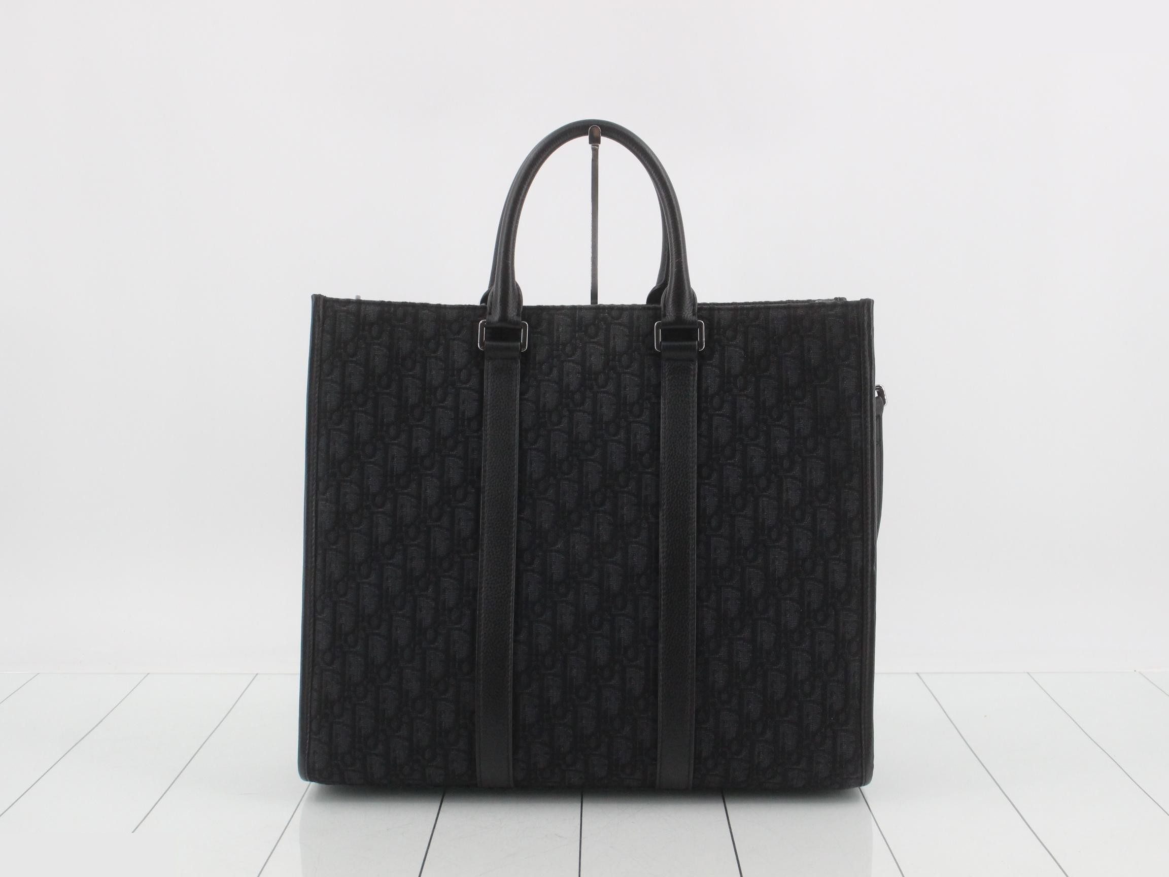 2-WAY Oblique Tote Bag, Black with Silver Hardware — view 2