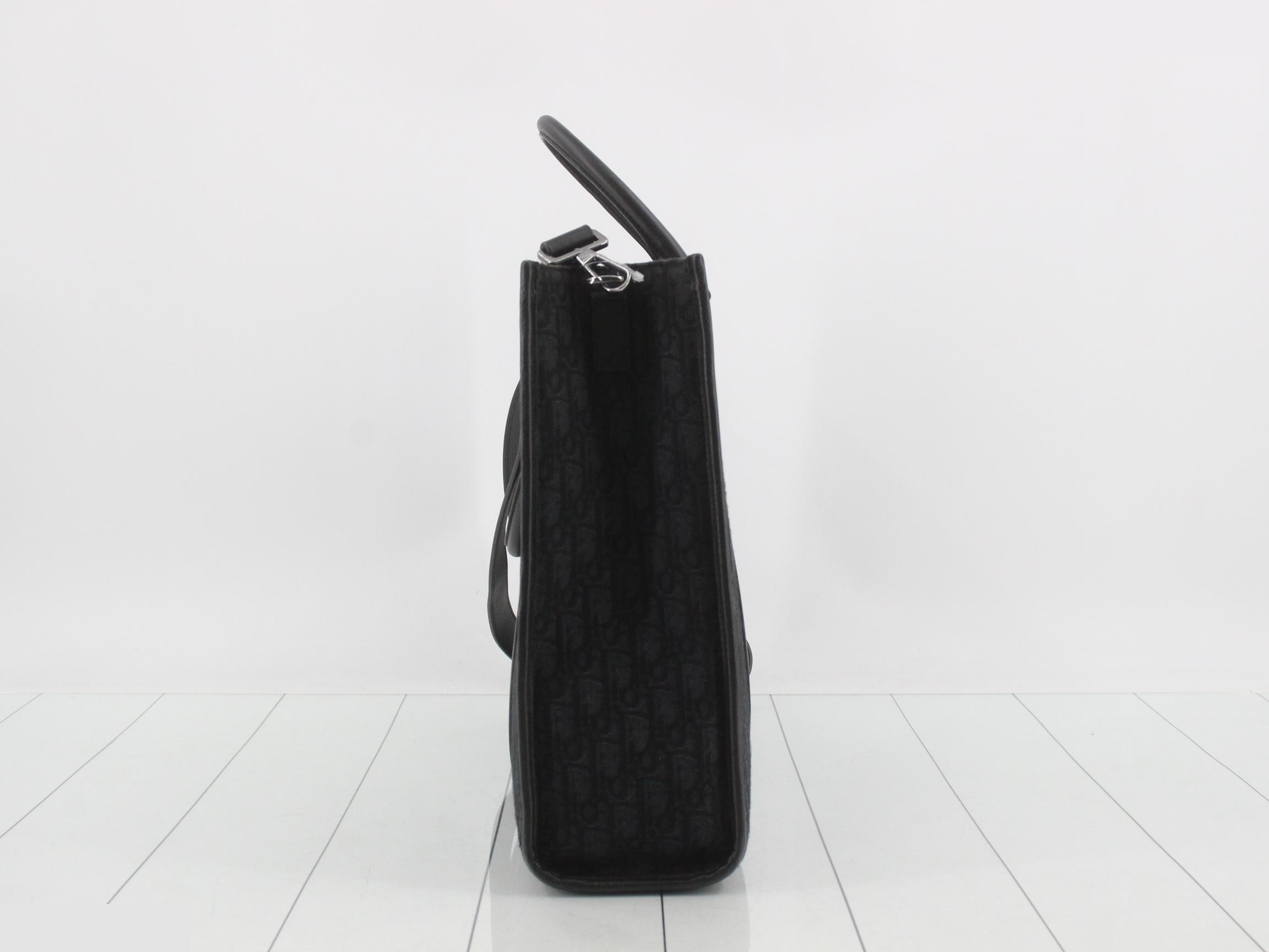 2-WAY Oblique Tote Bag, Black with Silver Hardware — view 4