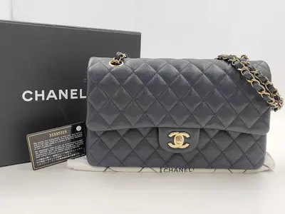 BAG CLASSIC FLAP CAVIAR SKIN 25CM MEDIUM DOUBLE FLAP A01112 NAVY NO.31 31035319 Shoulder Bag