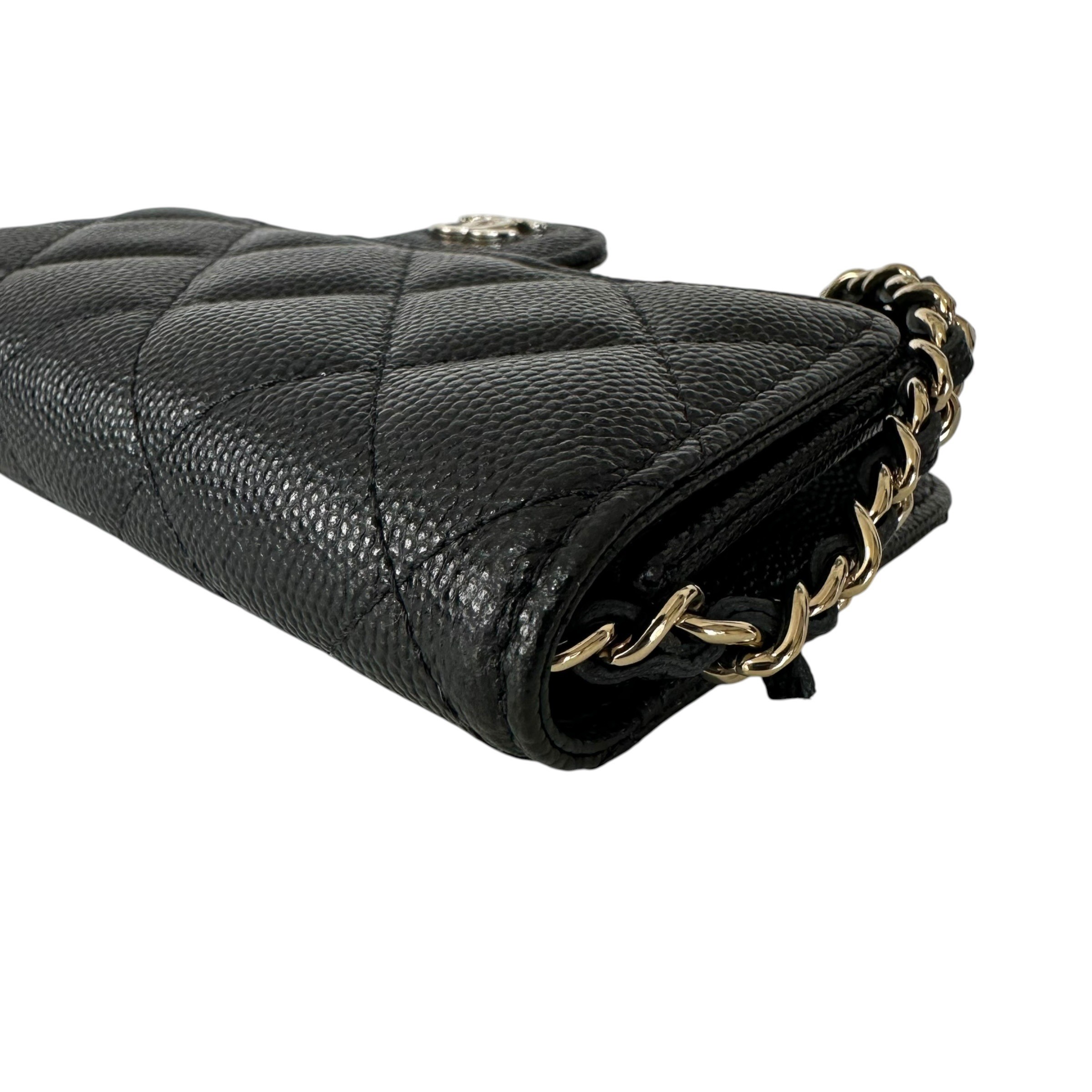 Matelassé Caviar Skin Wallet Chain Shoulder Bag, Black — view 5