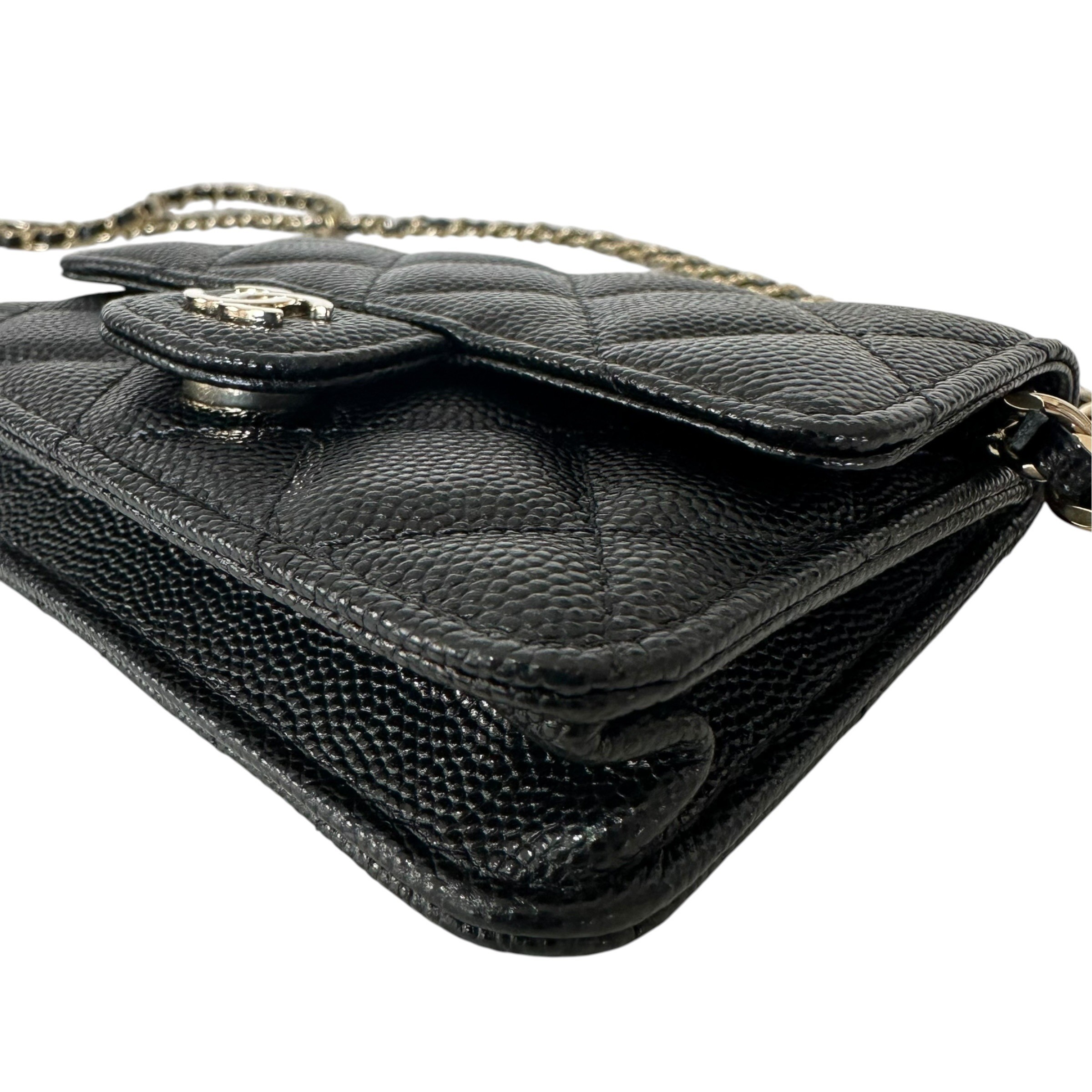 Matelassé Caviar Skin Wallet Chain Shoulder Bag, Black — view 6