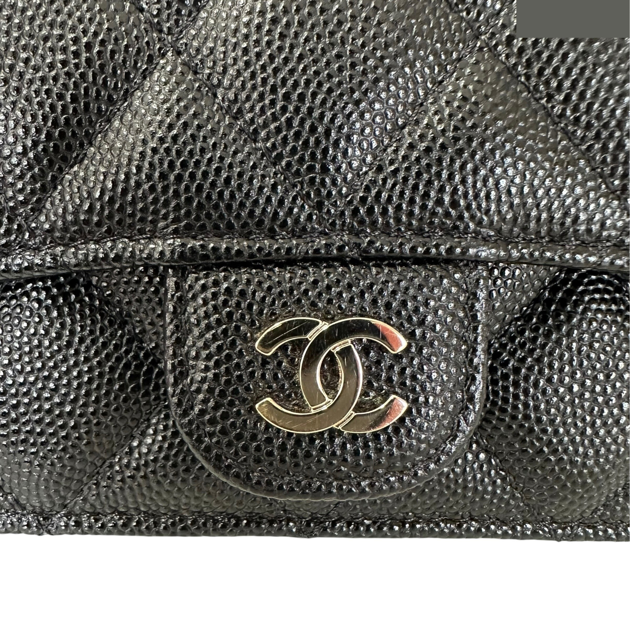 Matelassé Caviar Skin Wallet Chain Shoulder Bag, Black — view 7