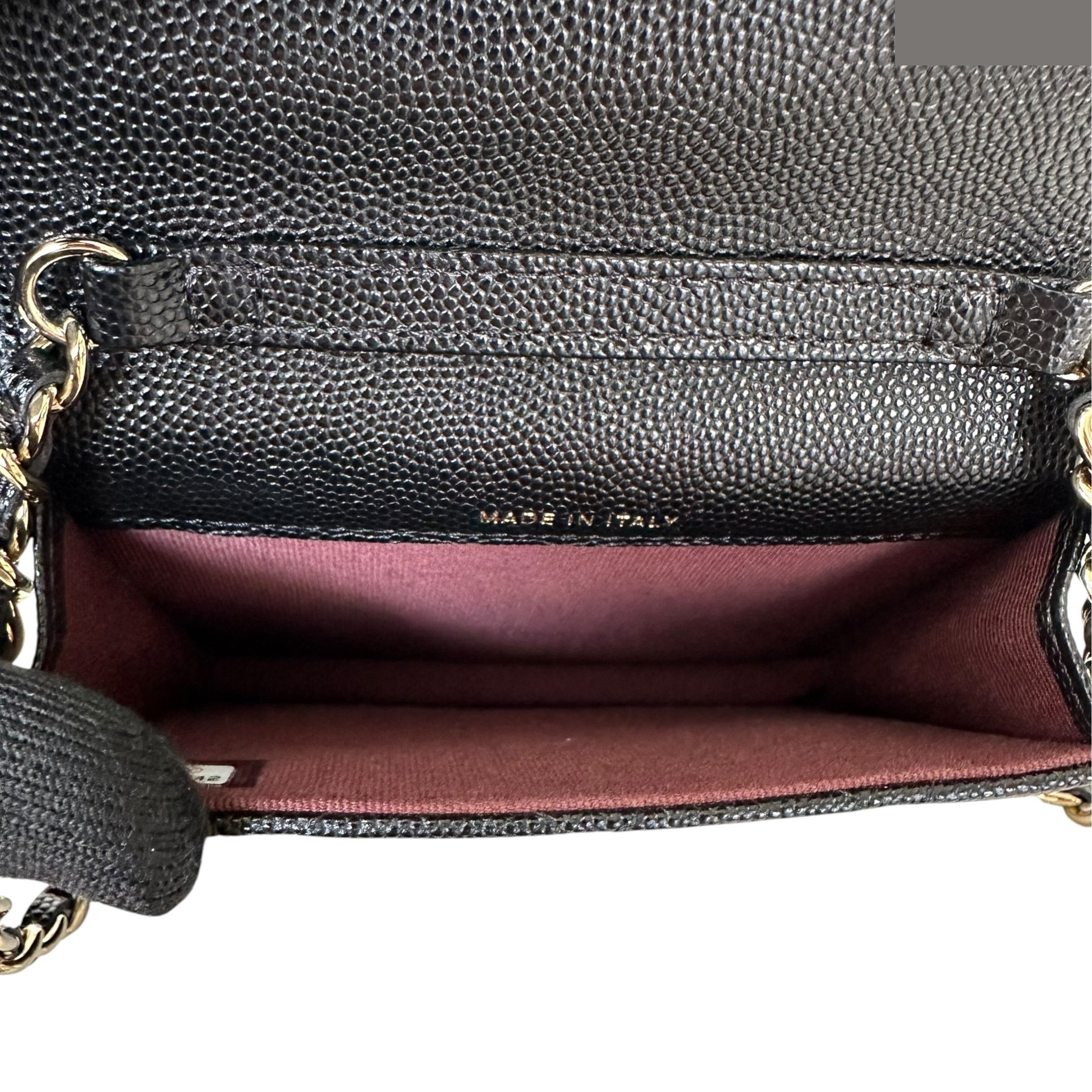 Matelassé Caviar Skin Wallet Chain Shoulder Bag, Black — view 10