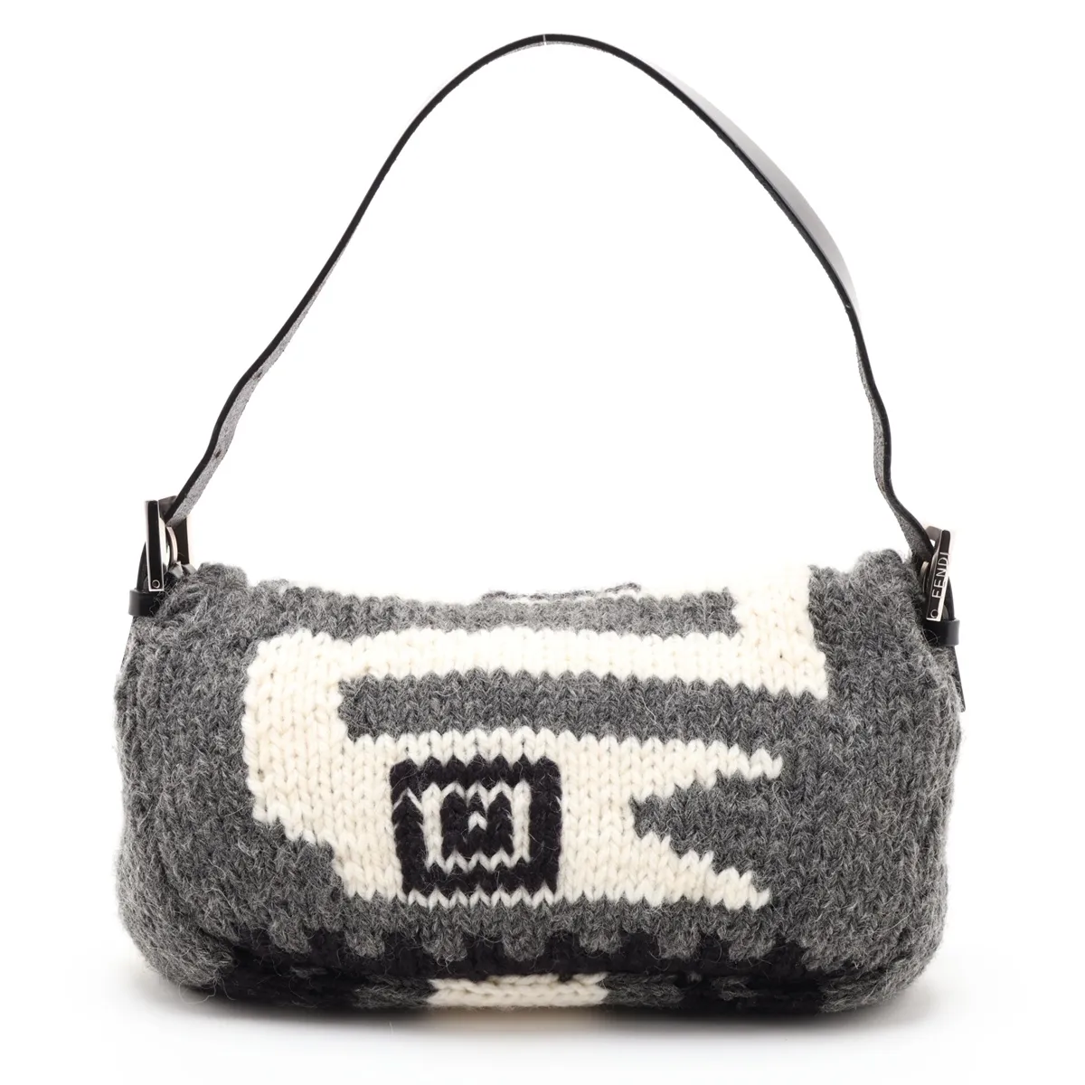 Mamma Bucket Wool x Leather Shoulder Bag, Gray x Black x White — view 2