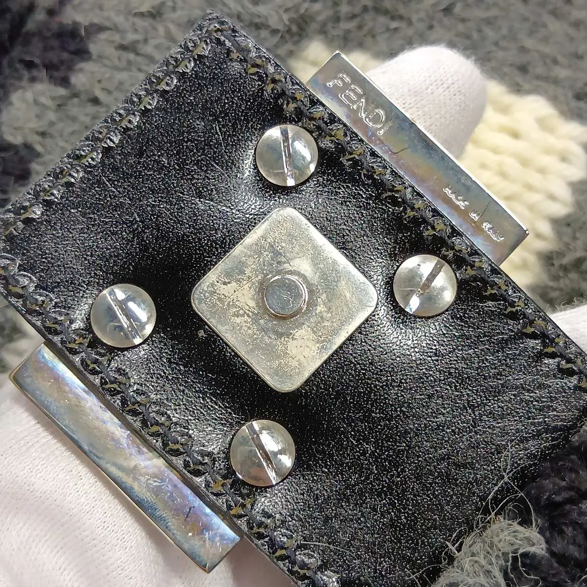 Mamma Bucket Wool x Leather Shoulder Bag, Gray x Black x White — view 11