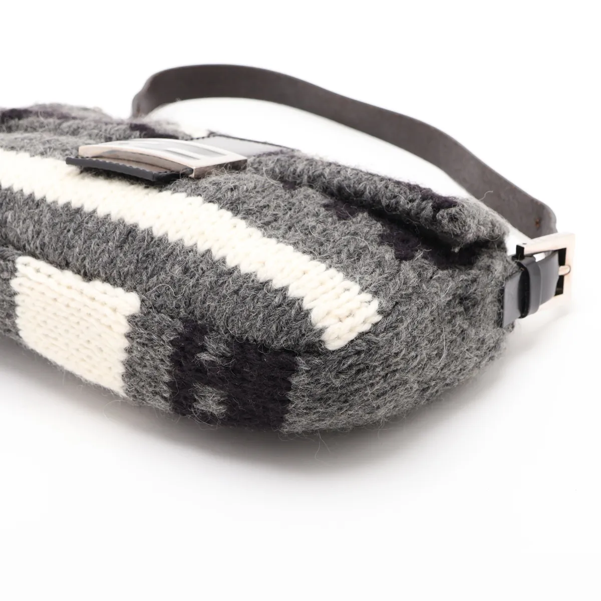 Mamma Bucket Wool x Leather Shoulder Bag, Gray x Black x White — view 3