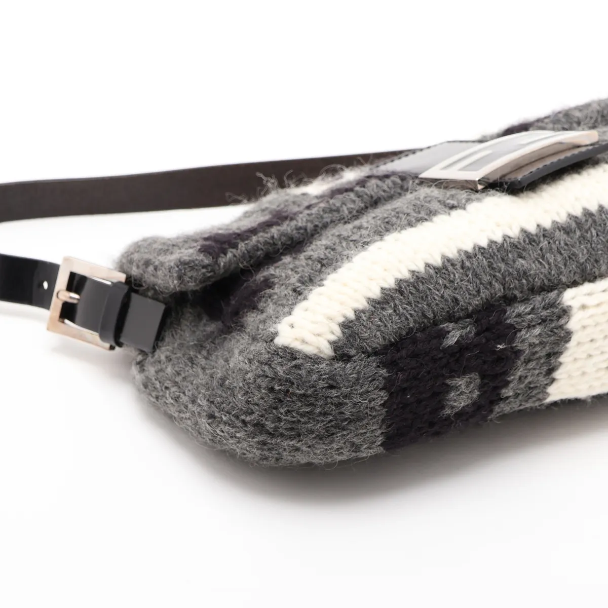 Mamma Bucket Wool x Leather Shoulder Bag, Gray x Black x White — view 4