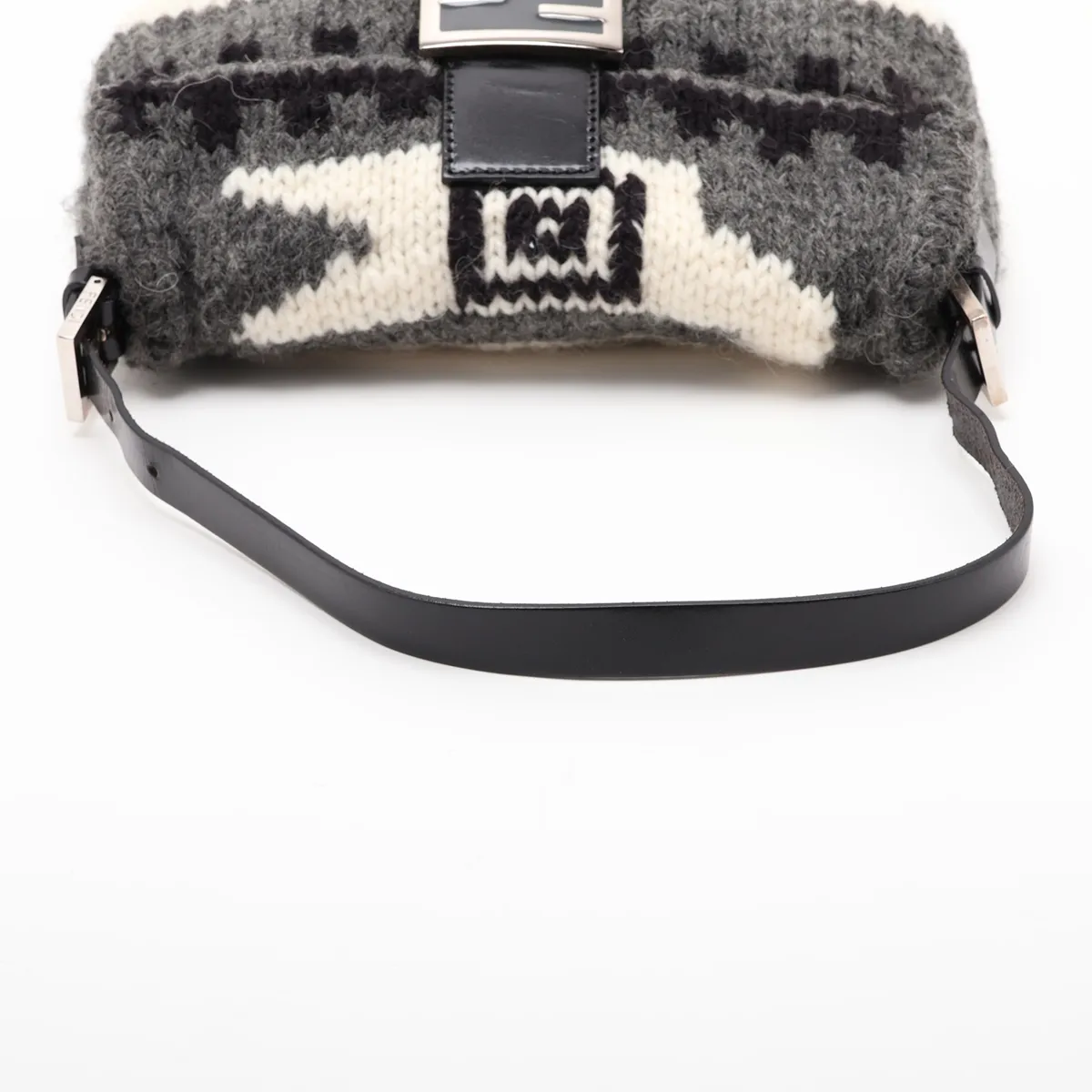Mamma Bucket Wool x Leather Shoulder Bag, Gray x Black x White — view 5