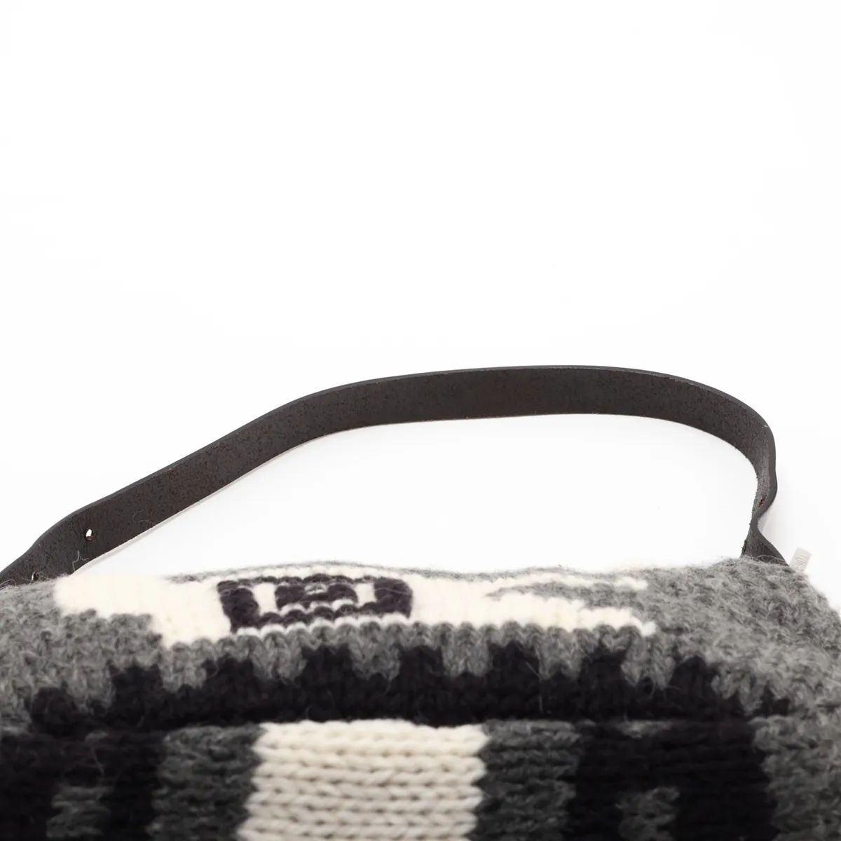 Mamma Bucket Wool x Leather Shoulder Bag, Gray x Black x White — view 6