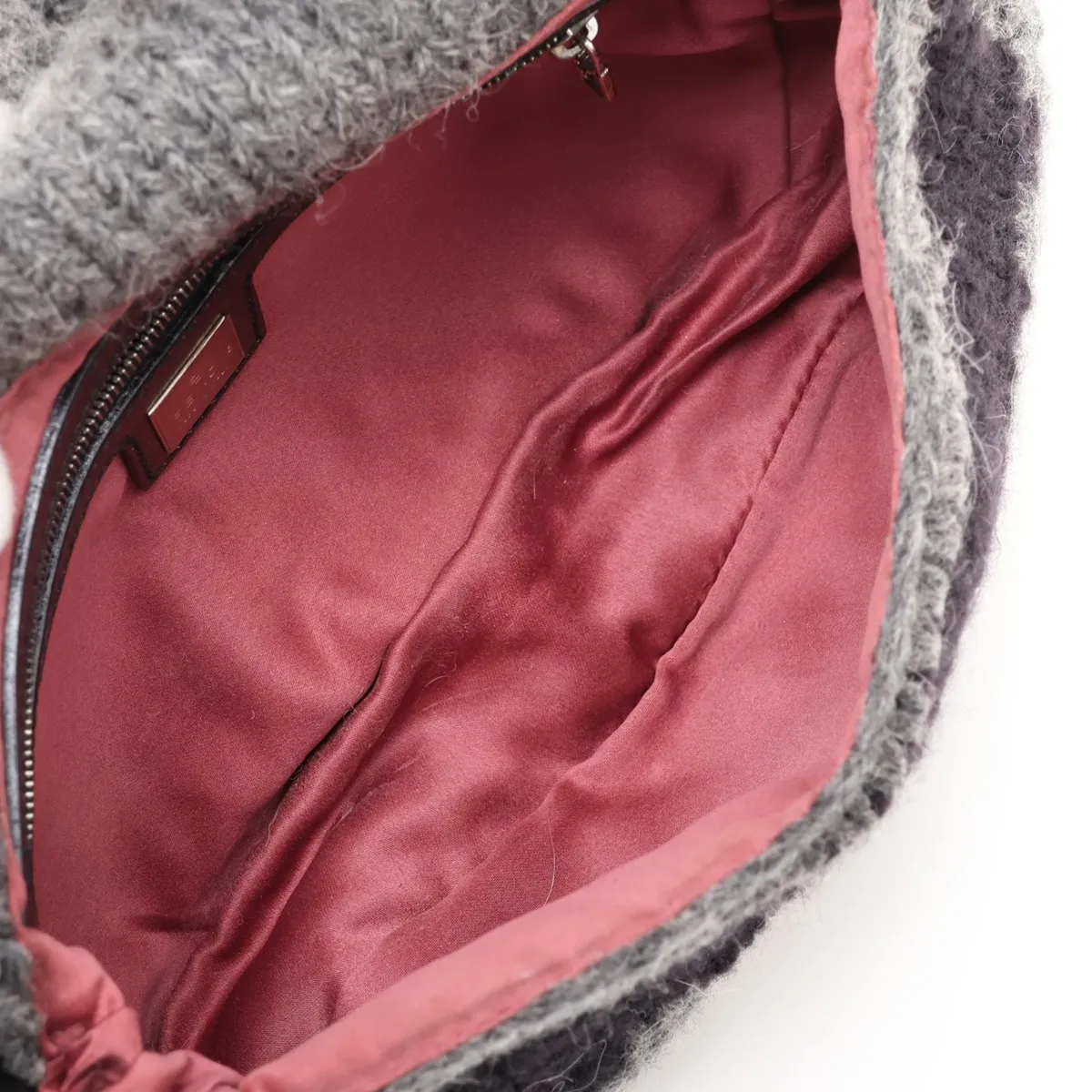 Mamma Bucket Wool x Leather Shoulder Bag, Gray x Black x White — view 7