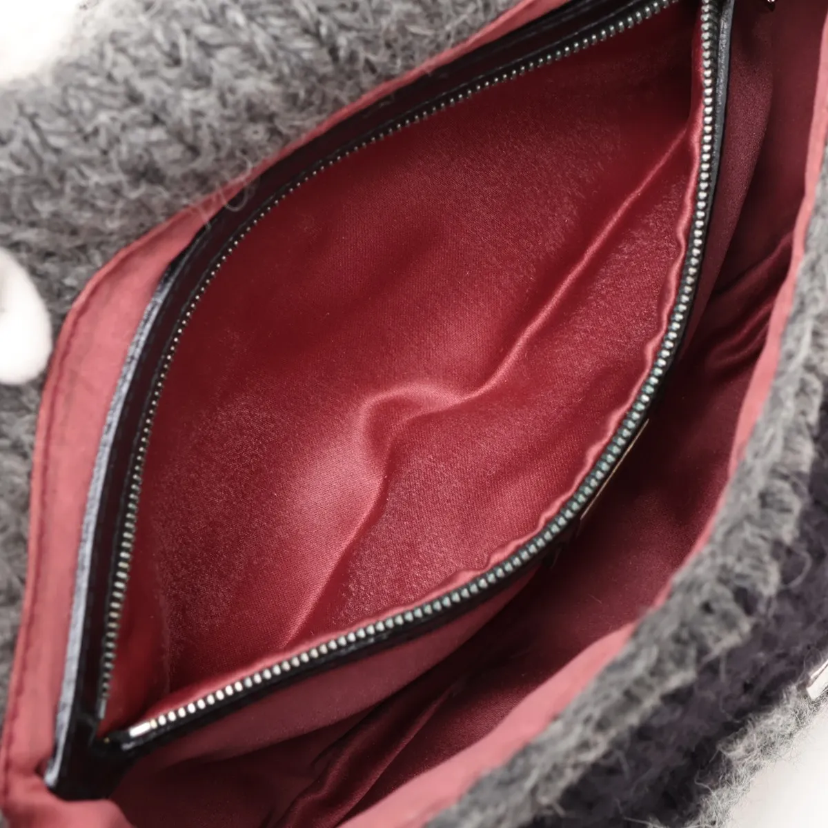 Mamma Bucket Wool x Leather Shoulder Bag, Gray x Black x White — view 8