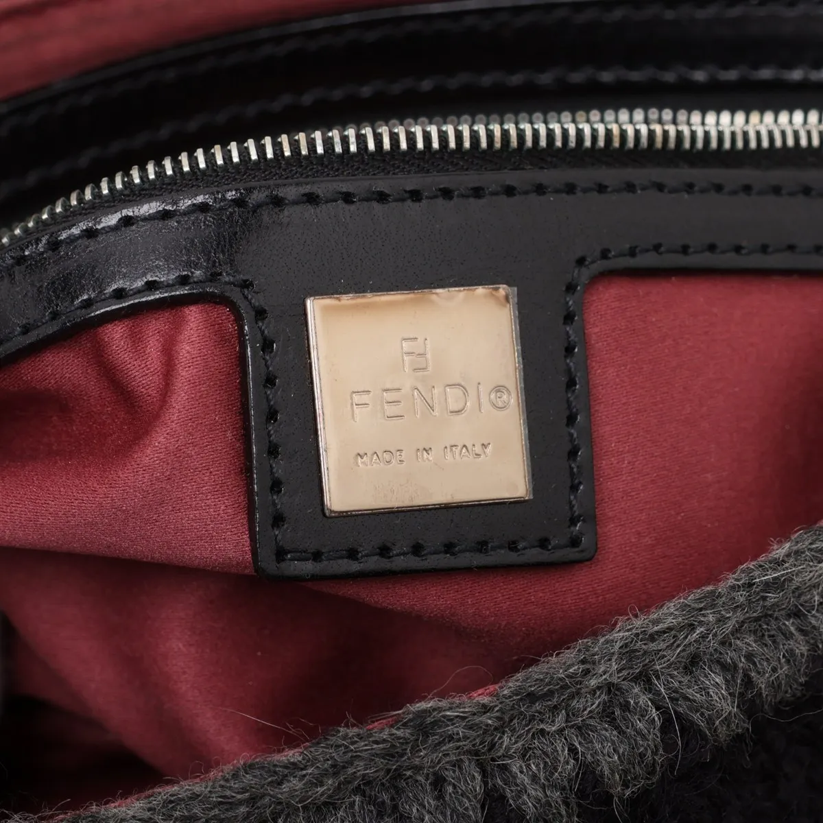 Mamma Bucket Wool x Leather Shoulder Bag, Gray x Black x White — view 9