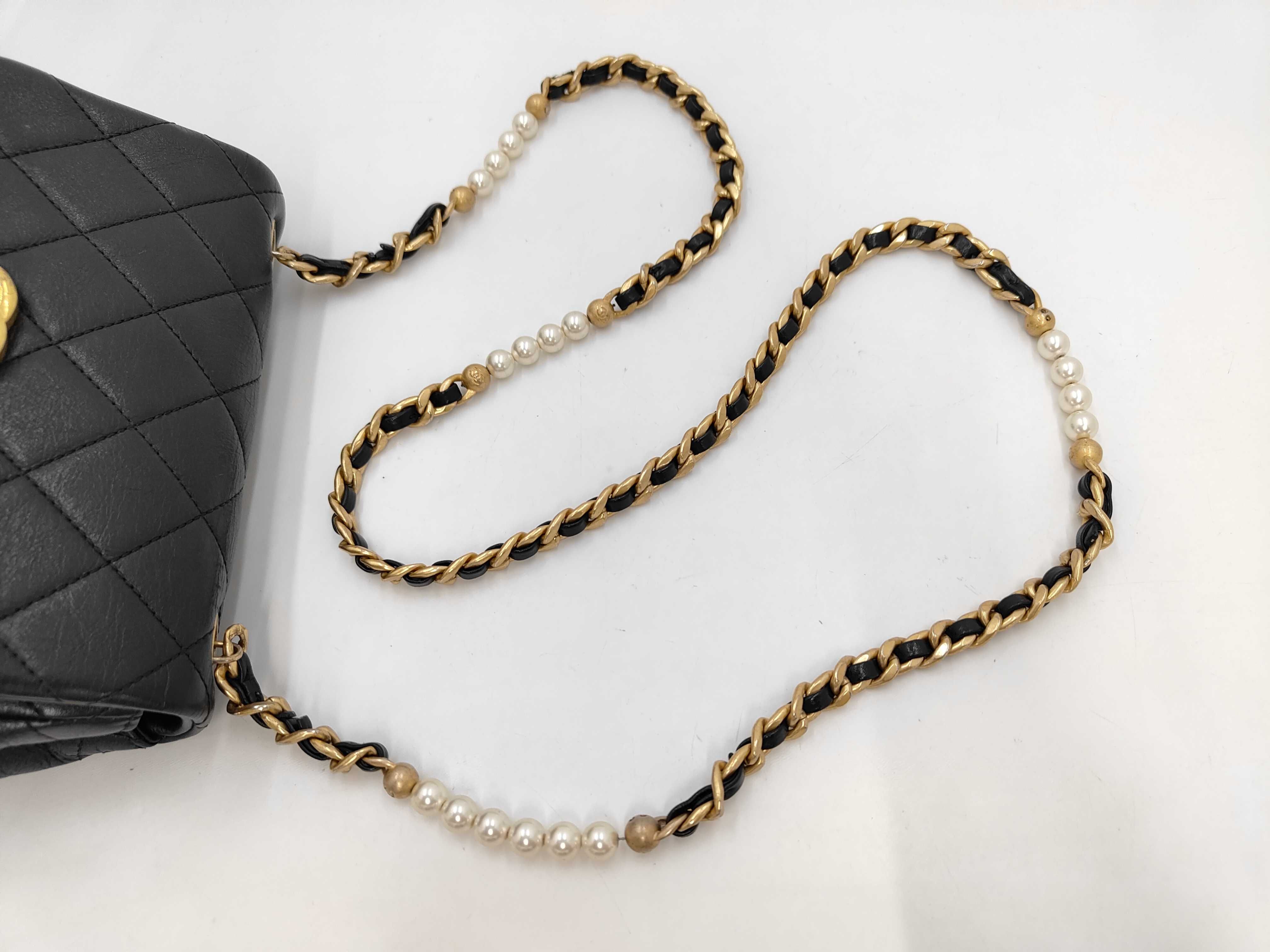 Matelassé Pearl Chain Shoulder Bag, Black, with Serial Number Plate — view 5