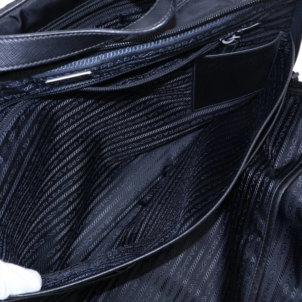 Tessuto Nylon x Leather 2-Way Business Bag, Black, PIN Code 00 — view 13