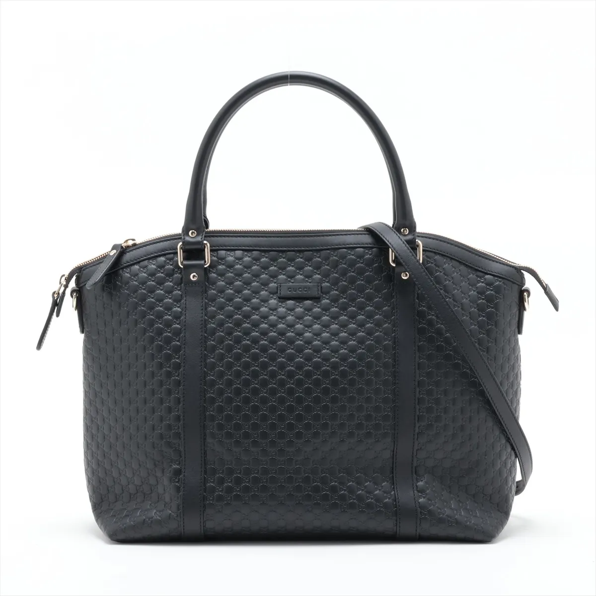 Microguccissima 449658 Leather 2-Way Handbag Black Outlet