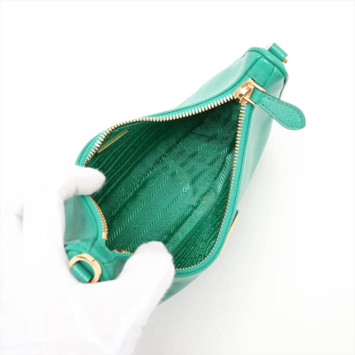 Saffiano Lux Leather 2-Way Shoulder Bag, Green, 1BH204 — view 7