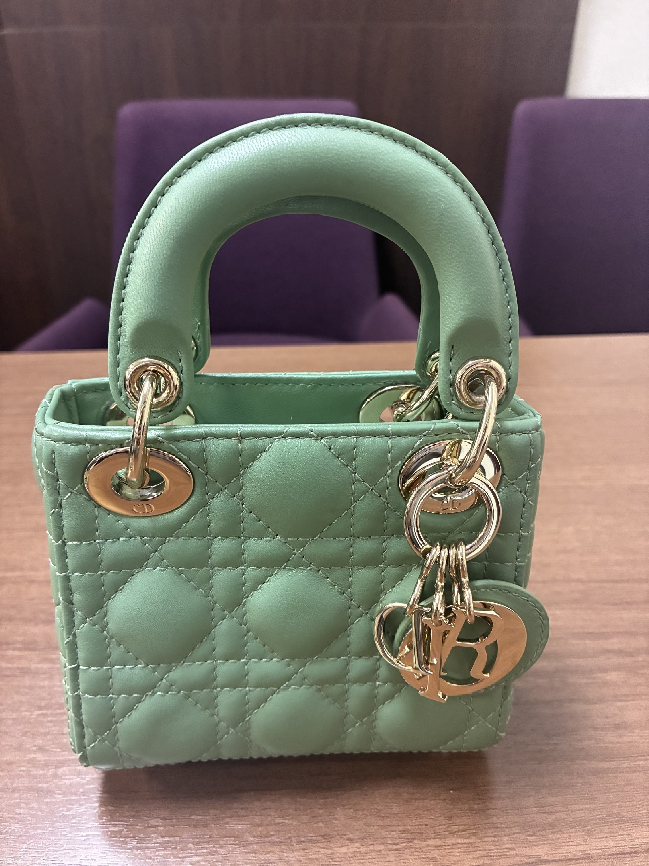 Lady Dior Cannage Micro Pale Green Lambskin Handbag — view 2