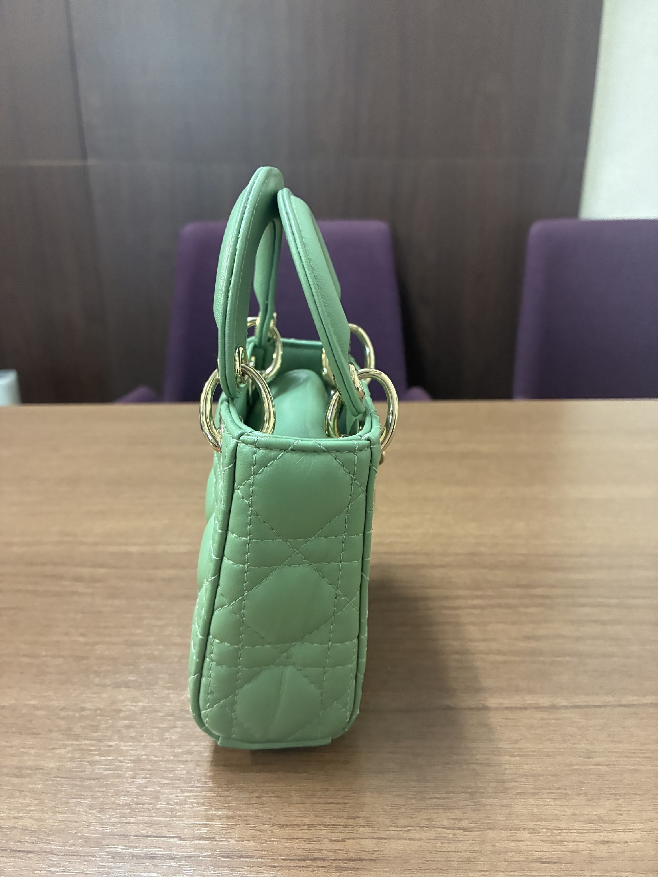 Lady Dior Cannage Micro Pale Green Lambskin Handbag — view 3
