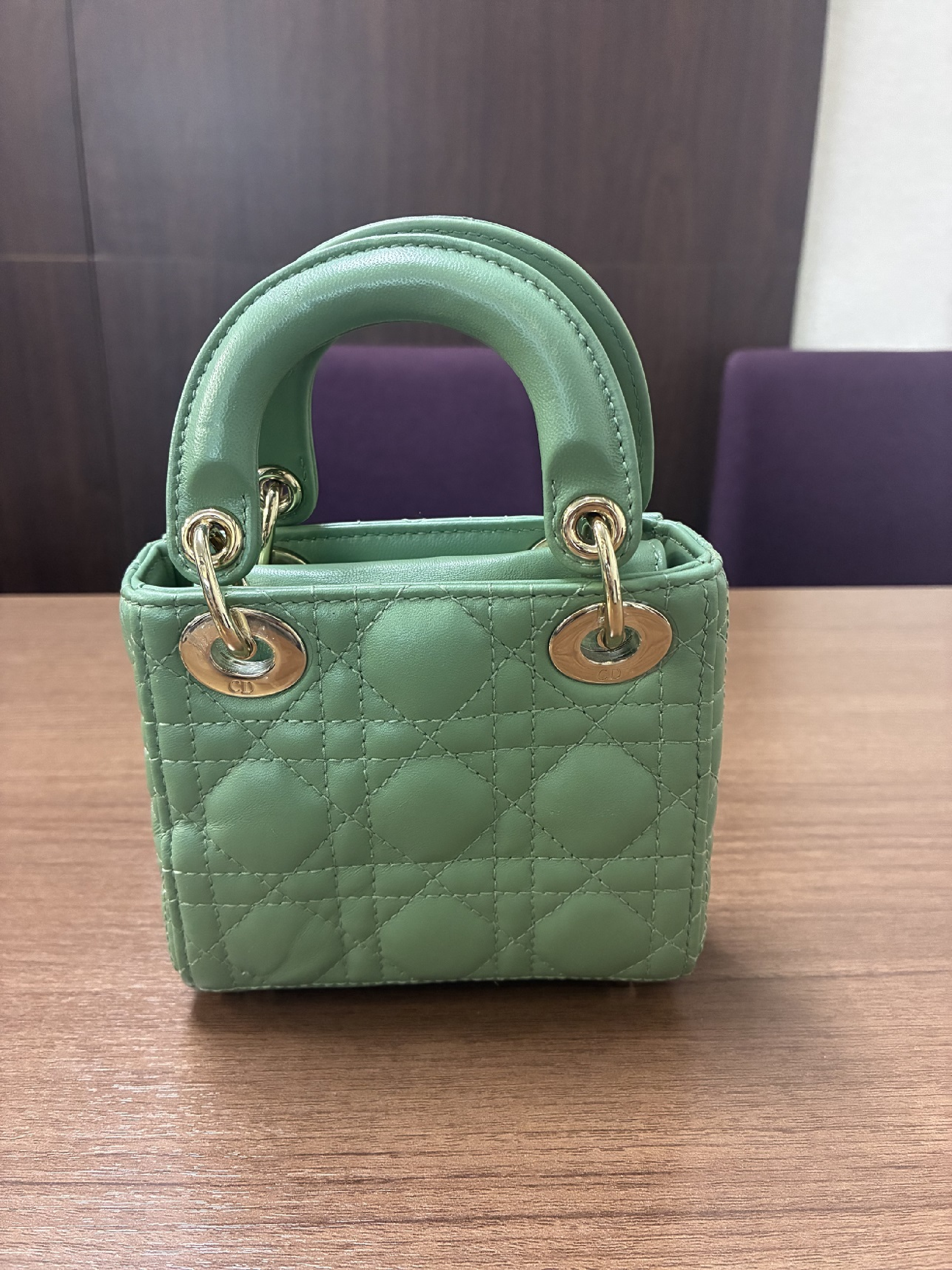 Lady Dior Cannage Micro Pale Green Lambskin Handbag — view 4