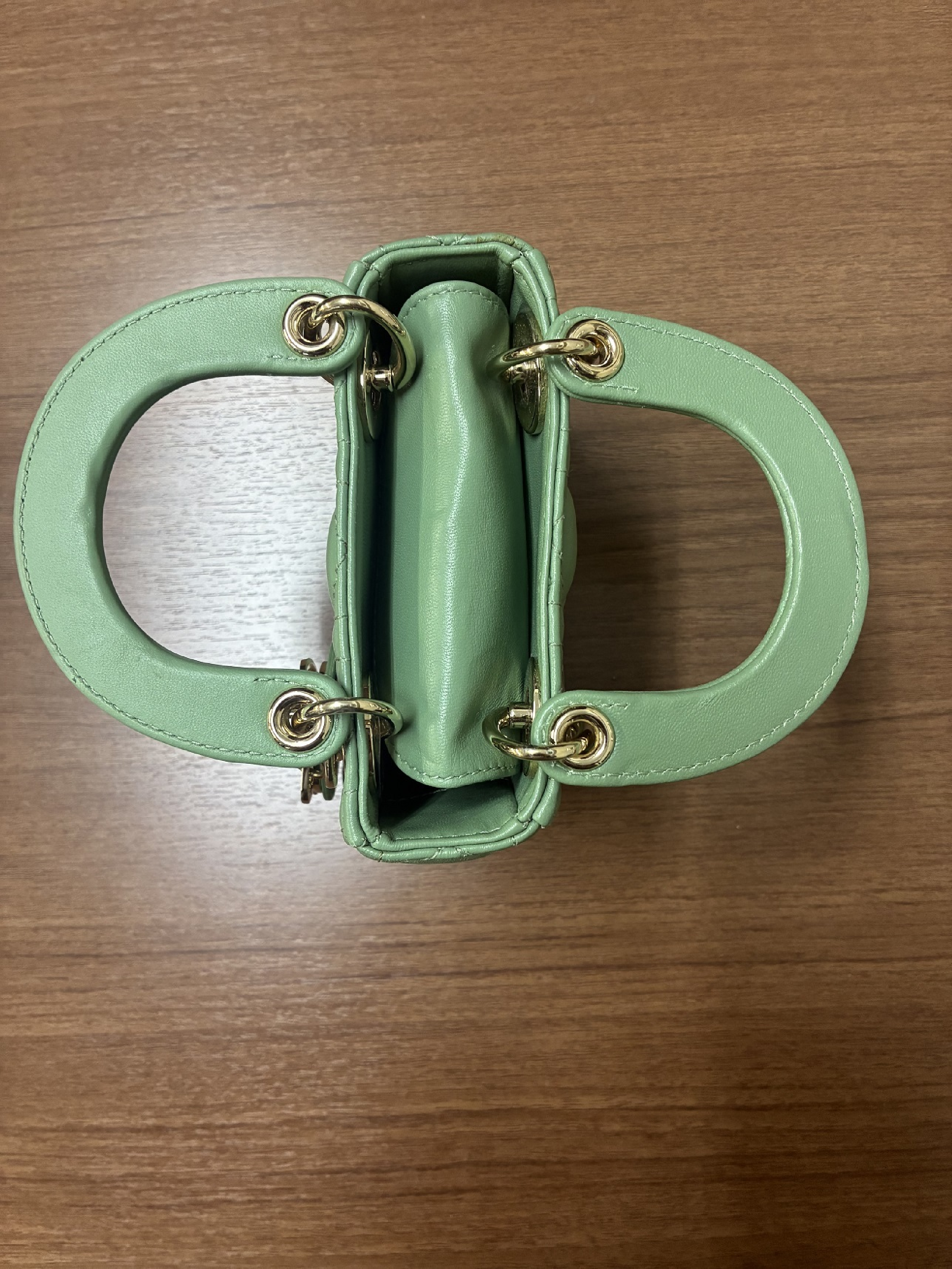 Lady Dior Cannage Micro Pale Green Lambskin Handbag — view 5