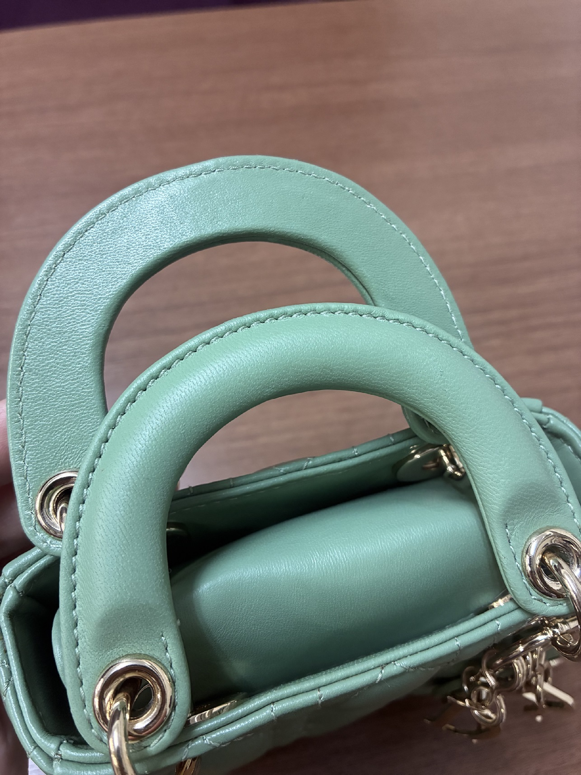 Lady Dior Cannage Micro Pale Green Lambskin Handbag — view 8