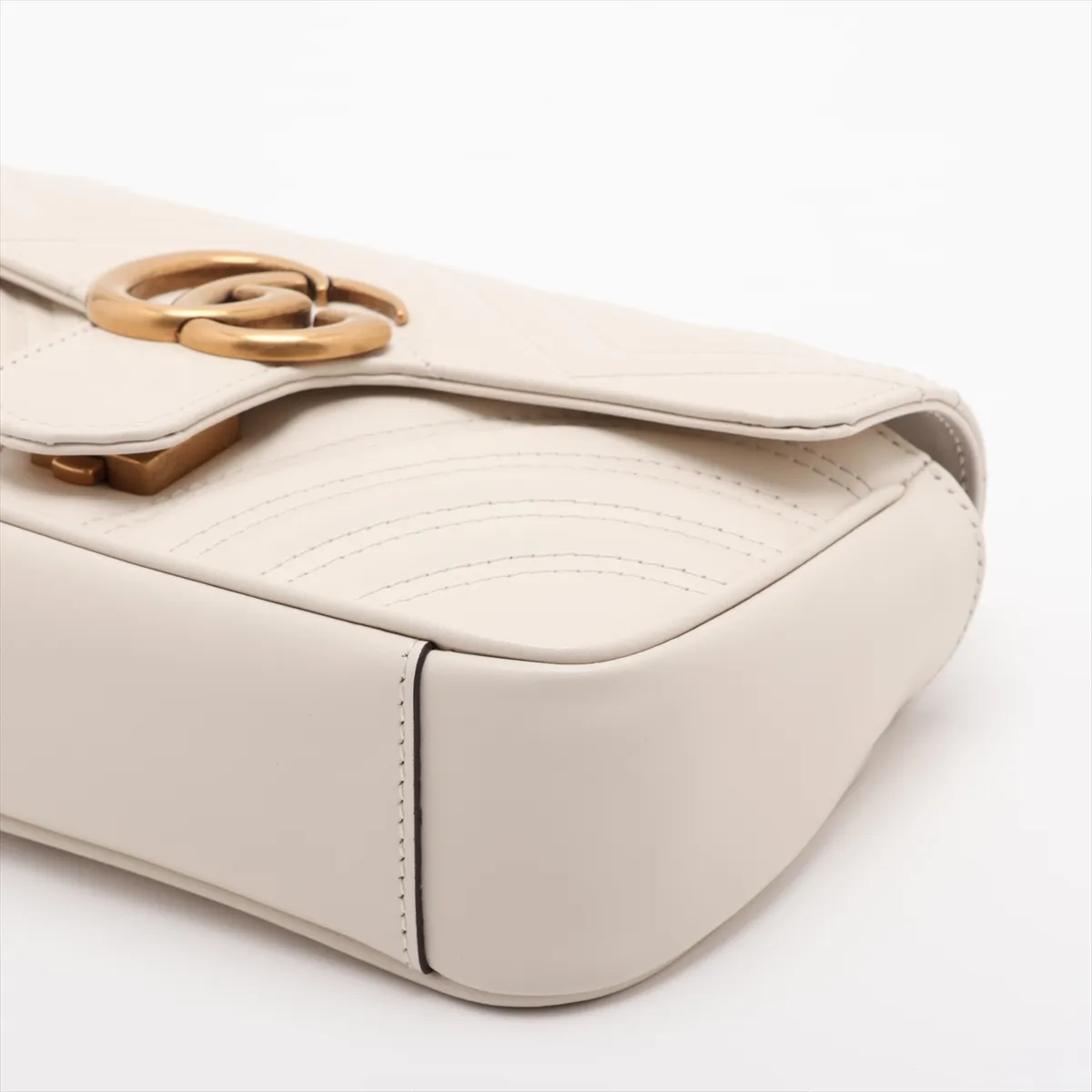 GG Marmont Leather Chain Shoulder Bag, White, 446744 — view 3