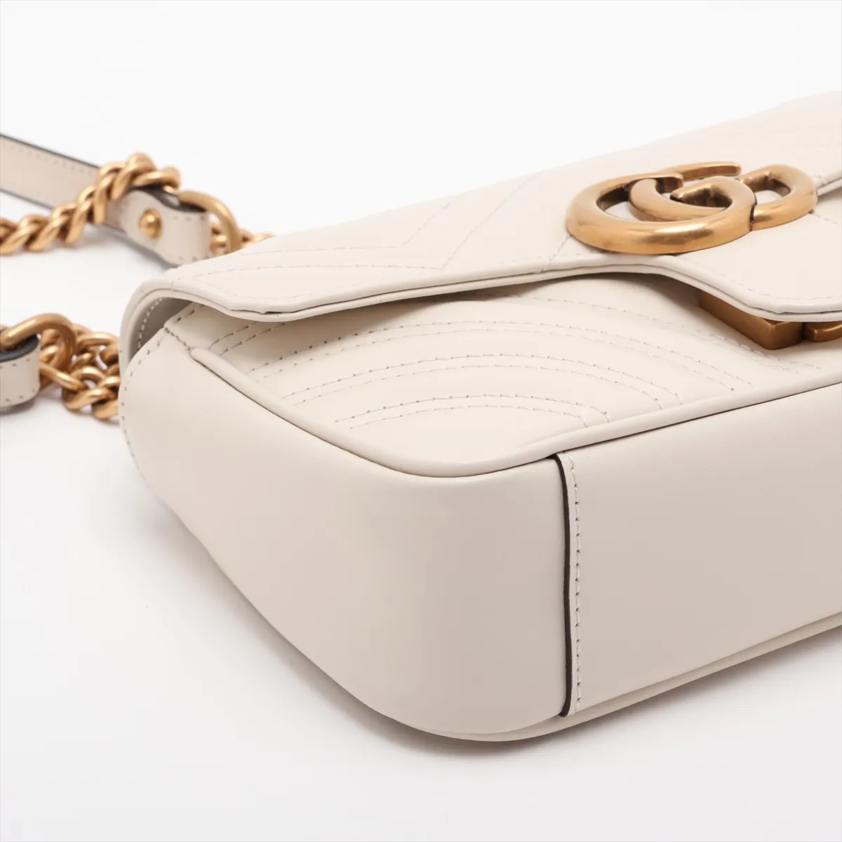GG Marmont Leather Chain Shoulder Bag, White, 446744 — view 4
