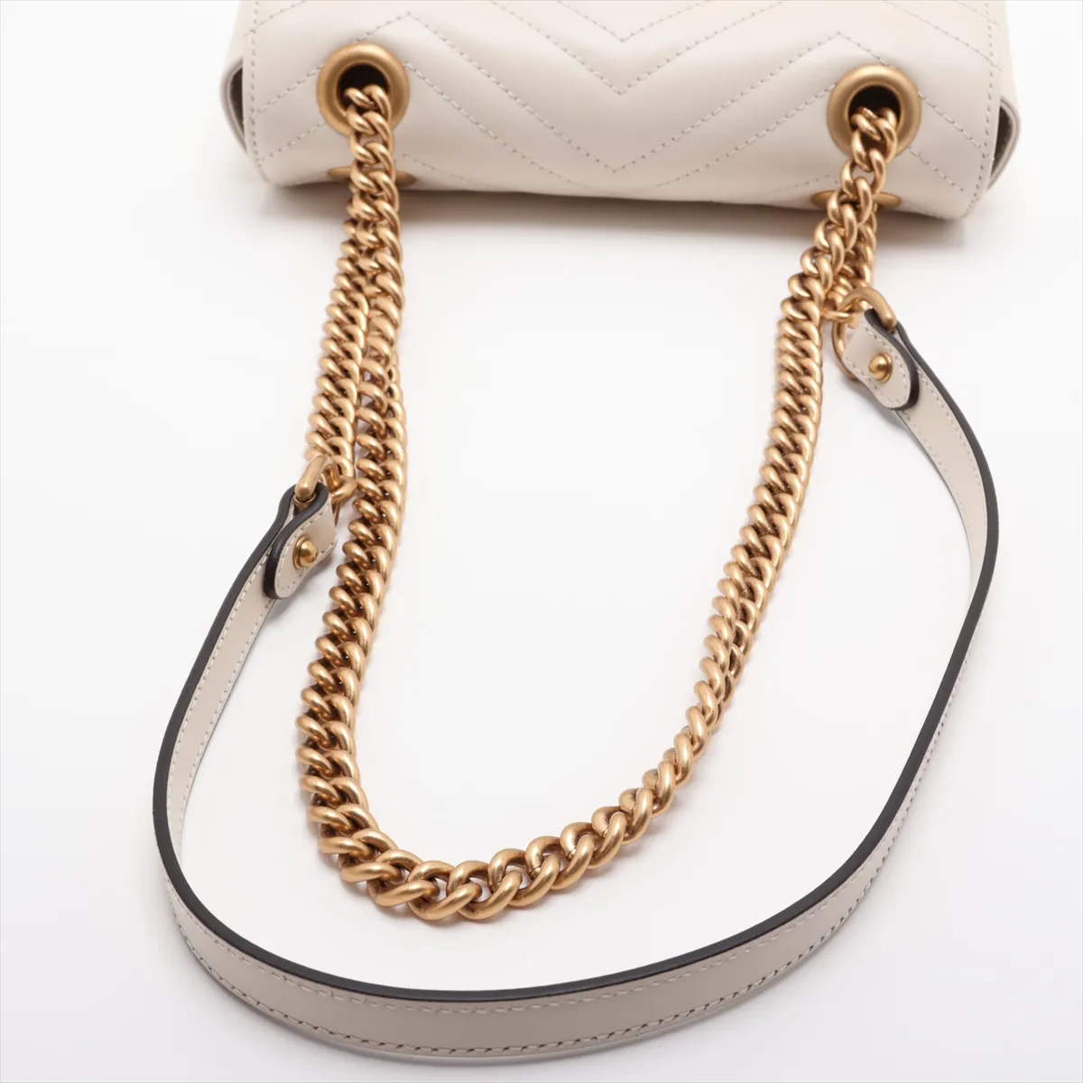 GG Marmont Leather Chain Shoulder Bag, White, 446744 — view 5