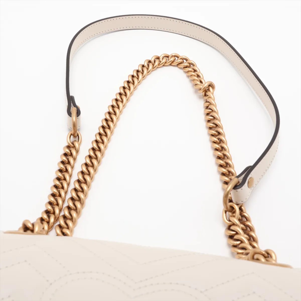 GG Marmont Leather Chain Shoulder Bag, White, 446744 — view 6