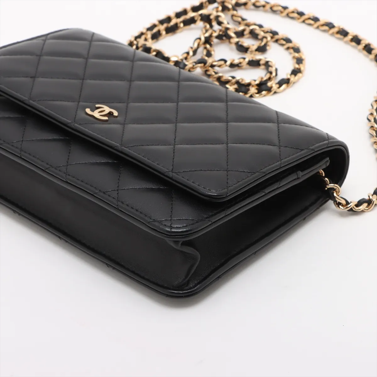 Matelassé Lambskin Chain Wallet, Black with Gold Hardware, 25566878 (Serial Number in the 25s) — view 3