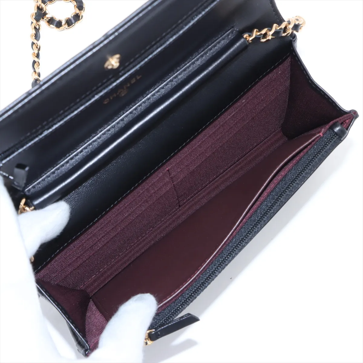 Matelassé Lambskin Chain Wallet, Black with Gold Hardware, 25566878 (Serial Number in the 25s) — view 6