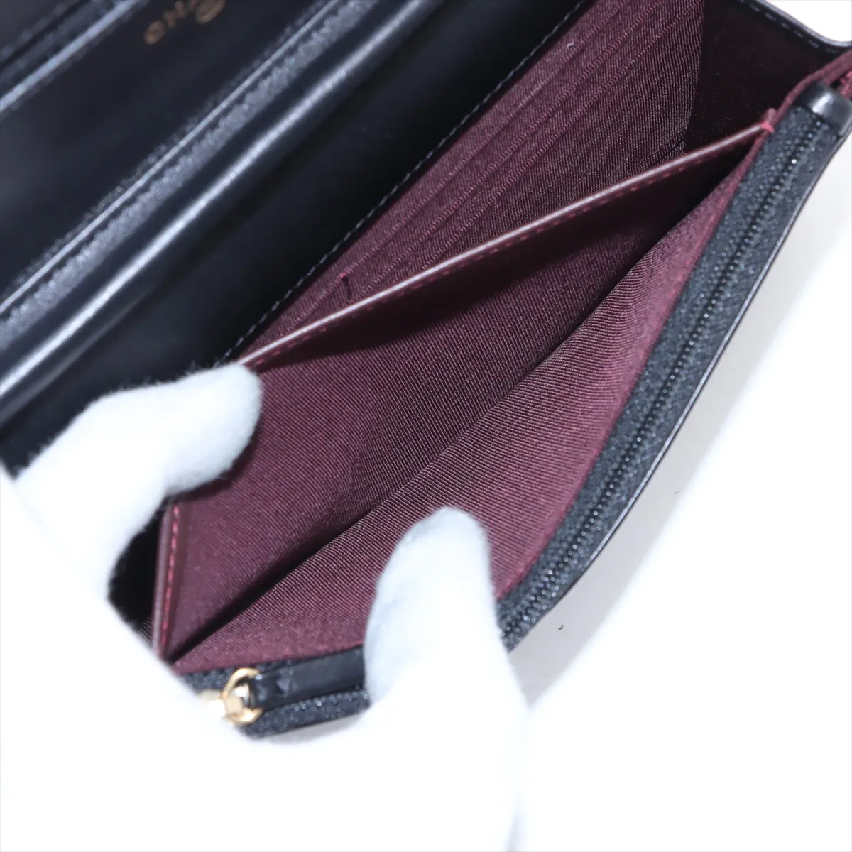 Matelassé Lambskin Chain Wallet, Black with Gold Hardware, 25566878 (Serial Number in the 25s) — view 7