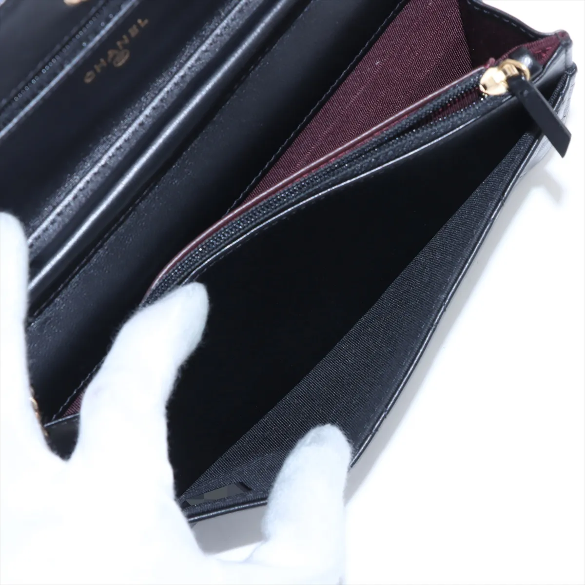 Matelassé Lambskin Chain Wallet, Black with Gold Hardware, 25566878 (Serial Number in the 25s) — view 9