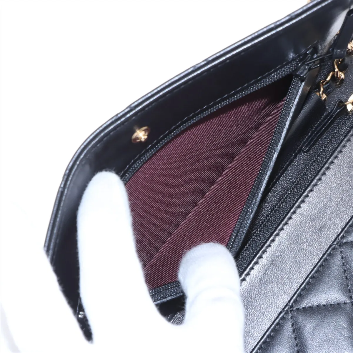 Matelassé Lambskin Chain Wallet, Black with Gold Hardware, 25566878 (Serial Number in the 25s) — view 10