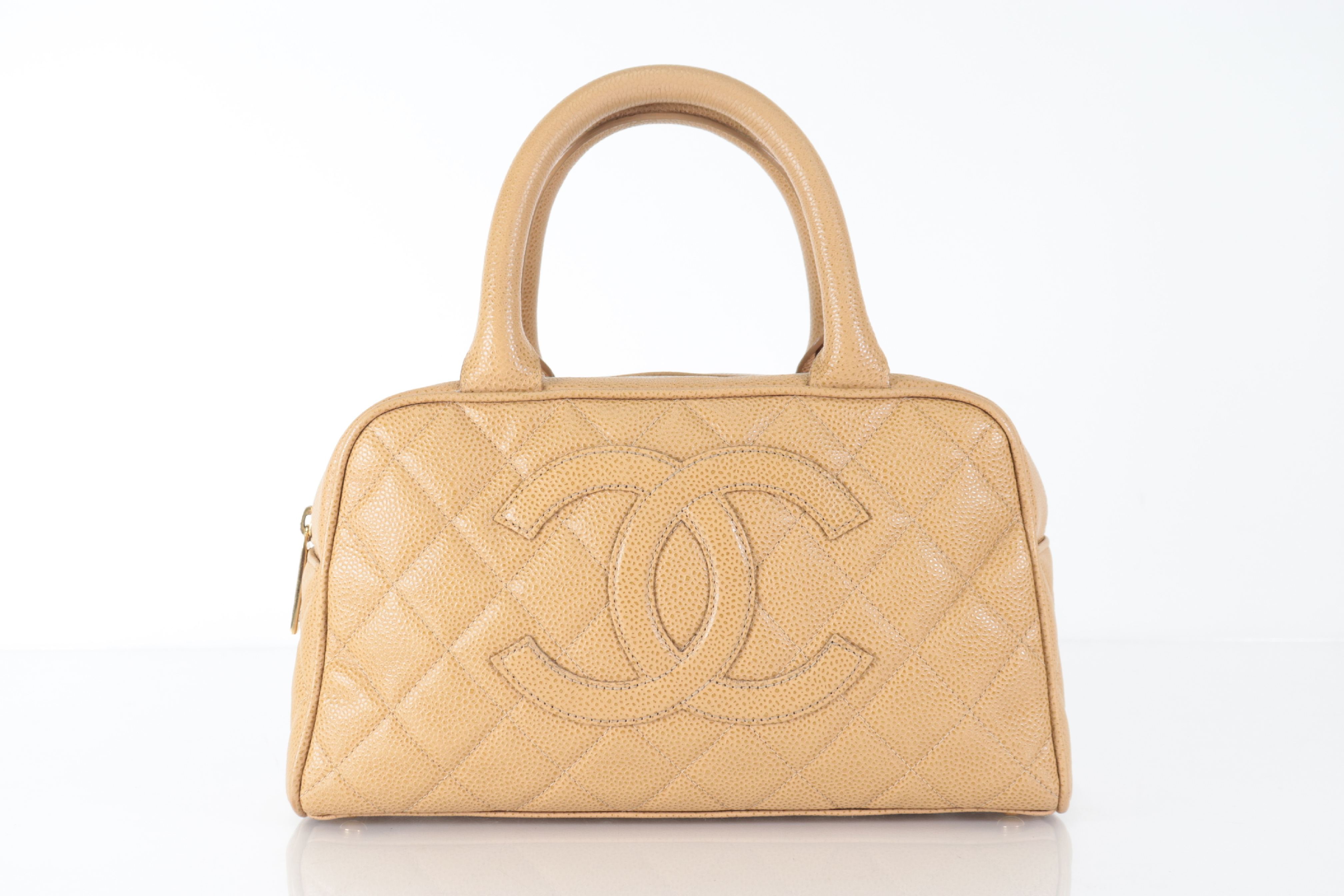 Matelassé Caviar Mini Boston Bag, Beige, Series 8 (Boston Bag)
