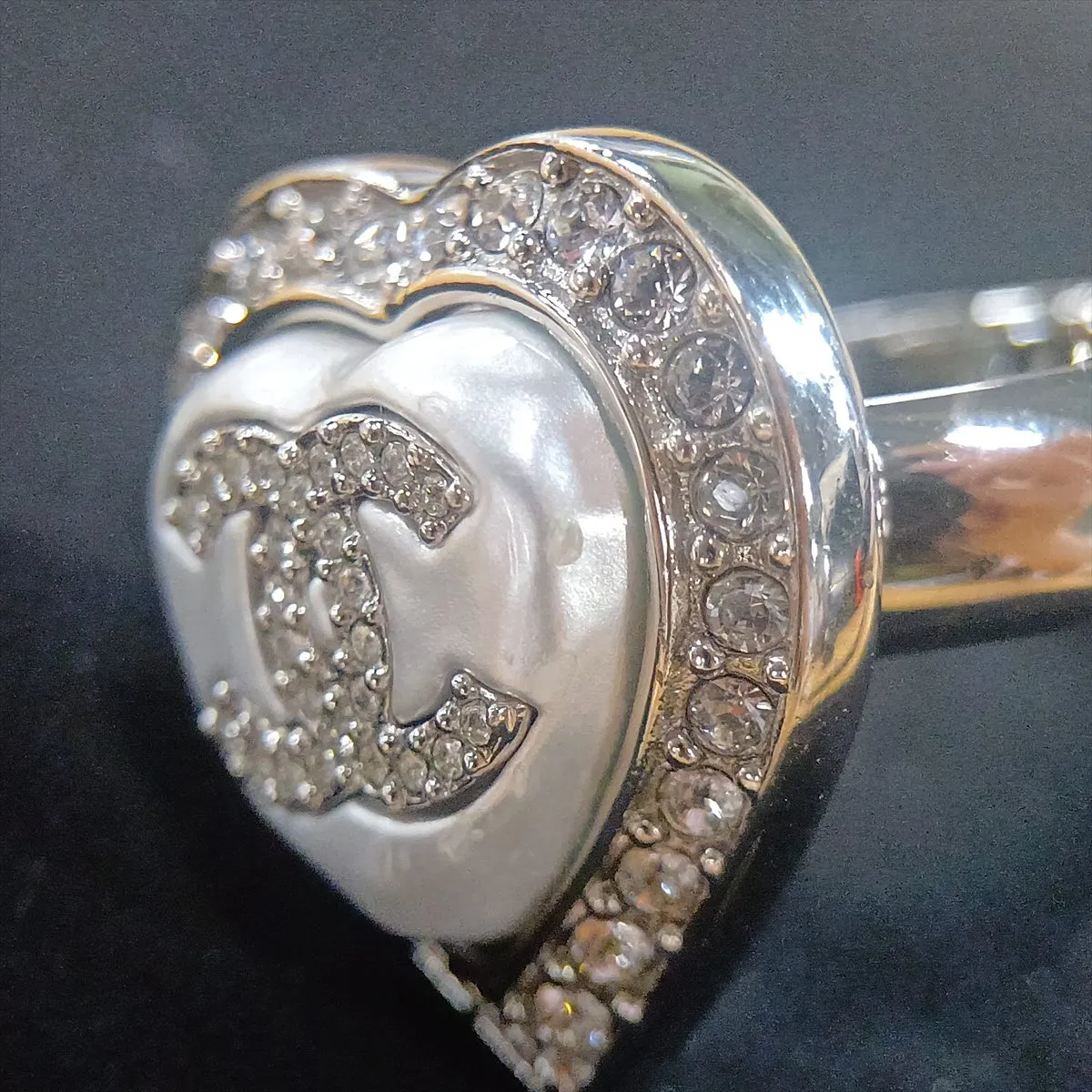 Coco Mark Heart B23B Ring, GP x Rhinestone, Silver. Shows signs of wear including — view 5