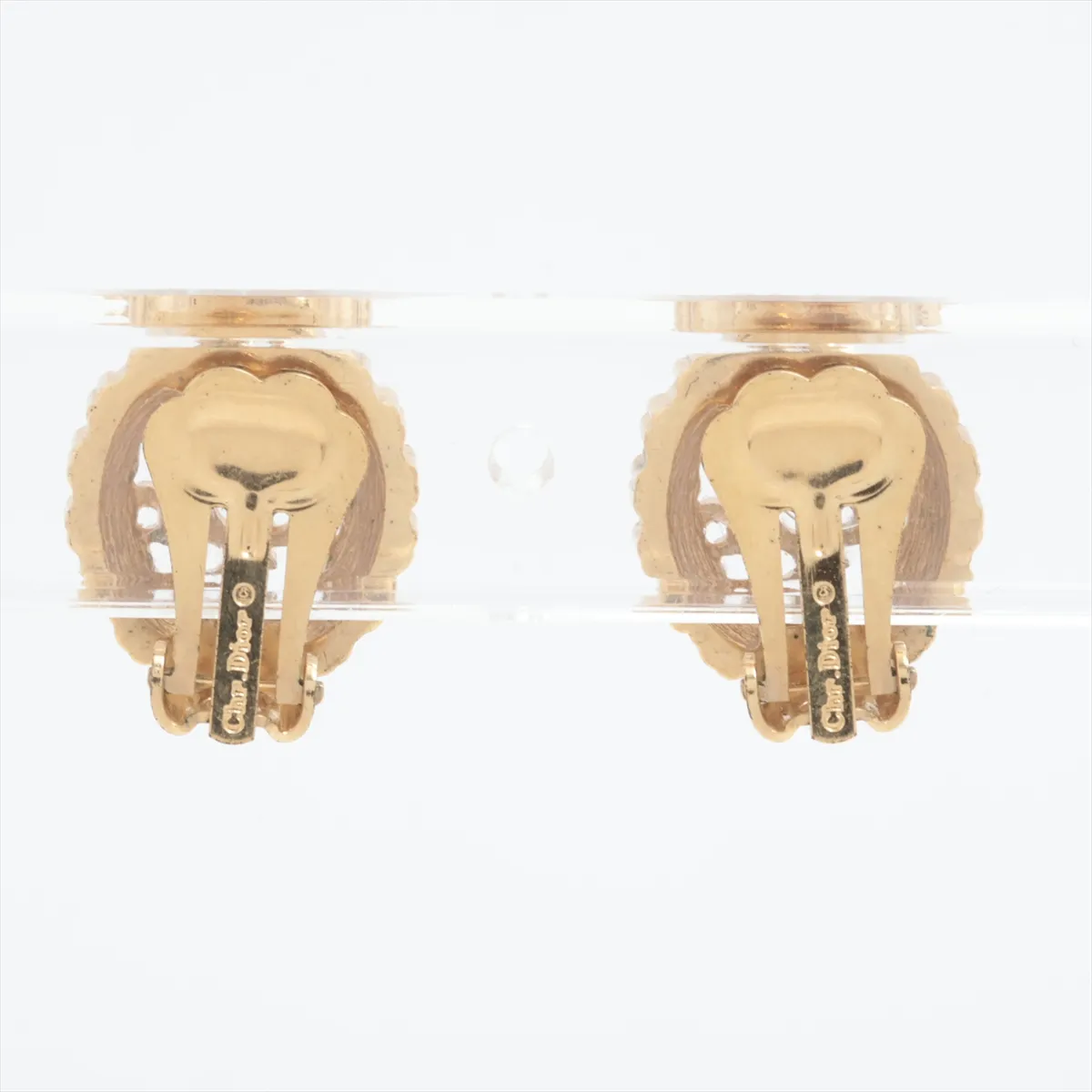 logo earrings (for both ears) GP x rhinestone gold. Shows signs of wear, including — view 2