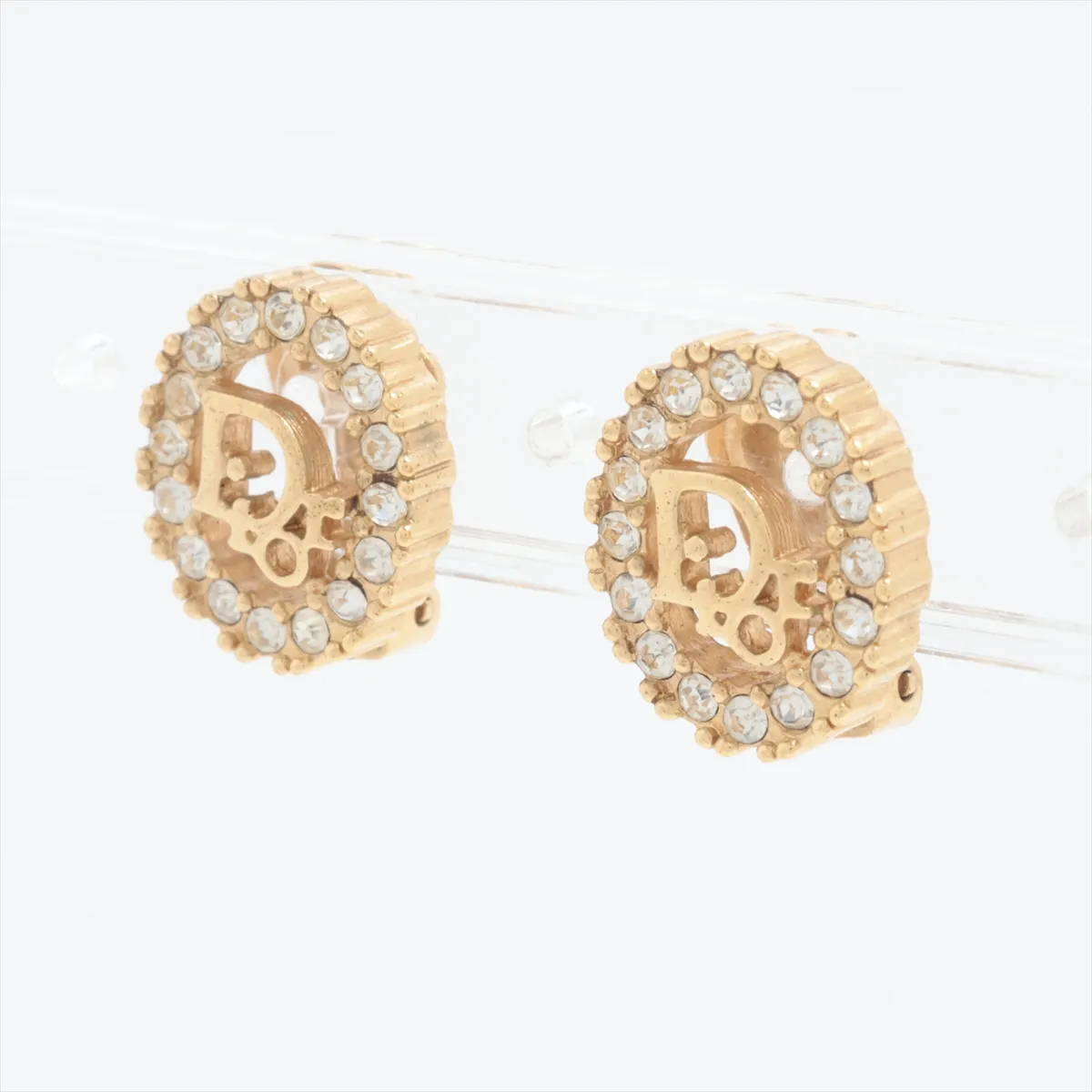 logo earrings (for both ears) GP x rhinestone gold. Shows signs of wear, including — view 3