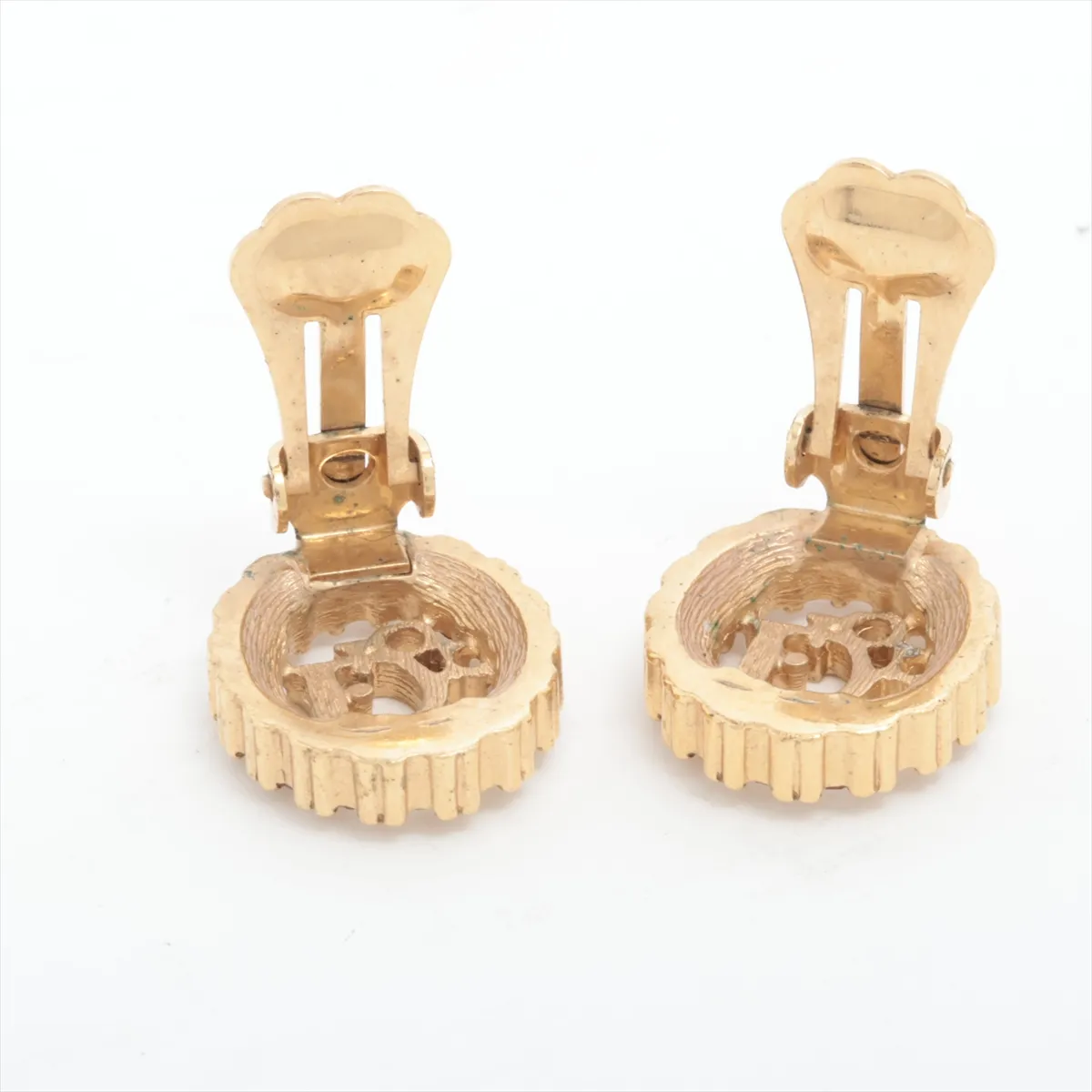 logo earrings (for both ears) GP x rhinestone gold. Shows signs of wear, including — view 4
