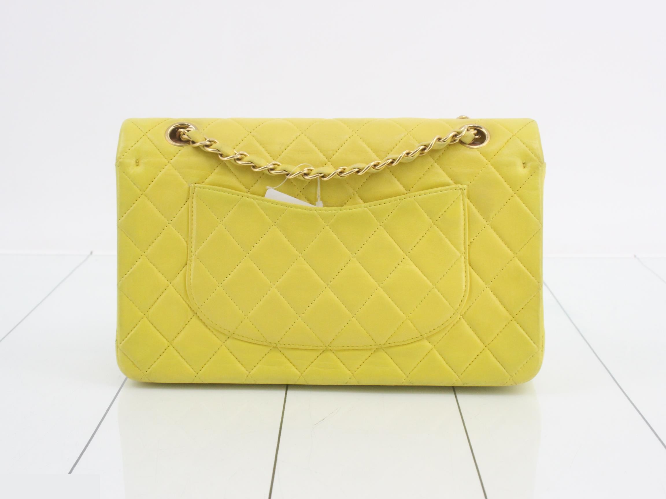 Matelassé 25 Double Flap Lambskin Chain Shoulder Bag, Yellow, Series 6 — view 2