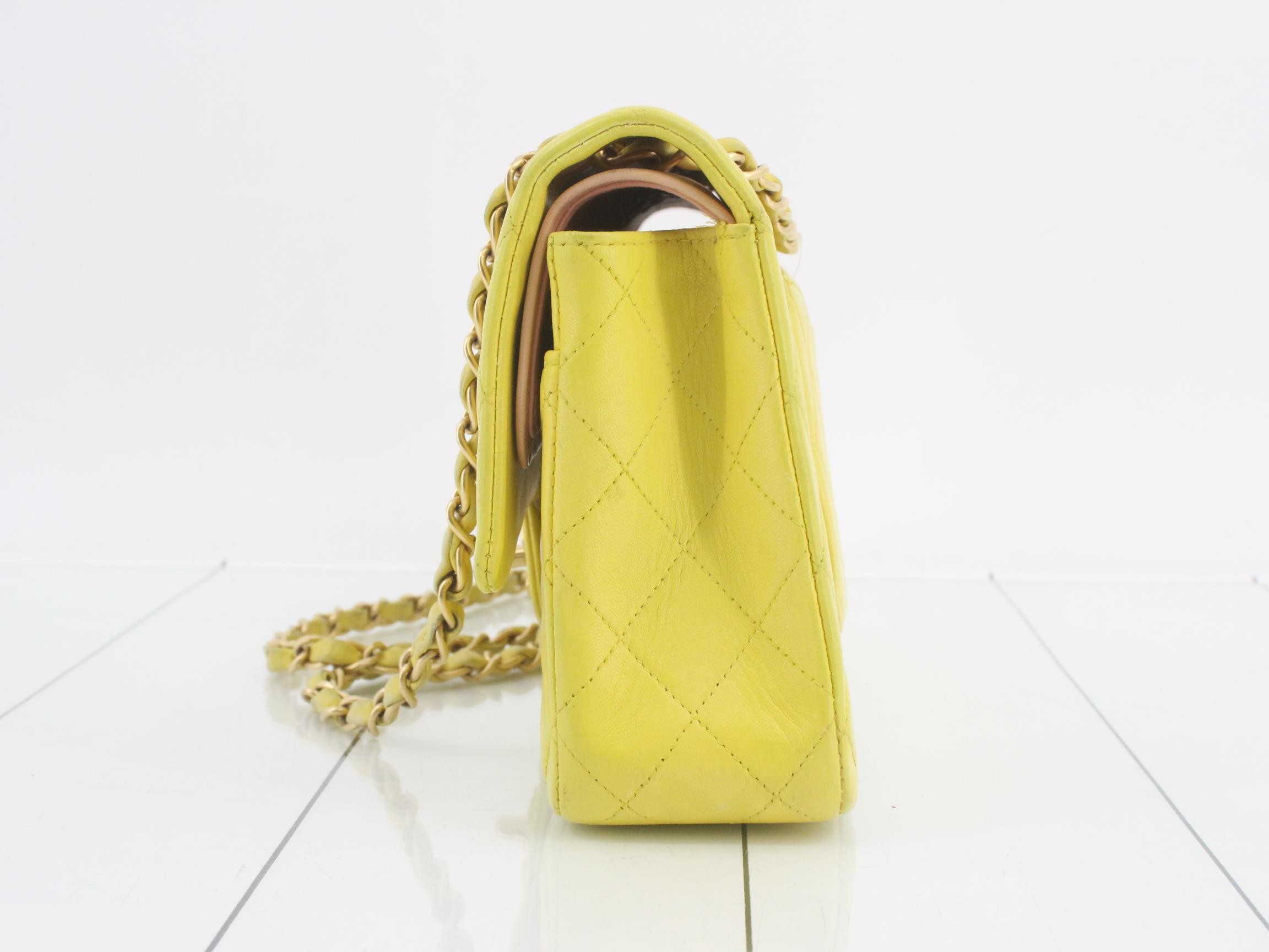 Matelassé 25 Double Flap Lambskin Chain Shoulder Bag, Yellow, Series 6 — view 3